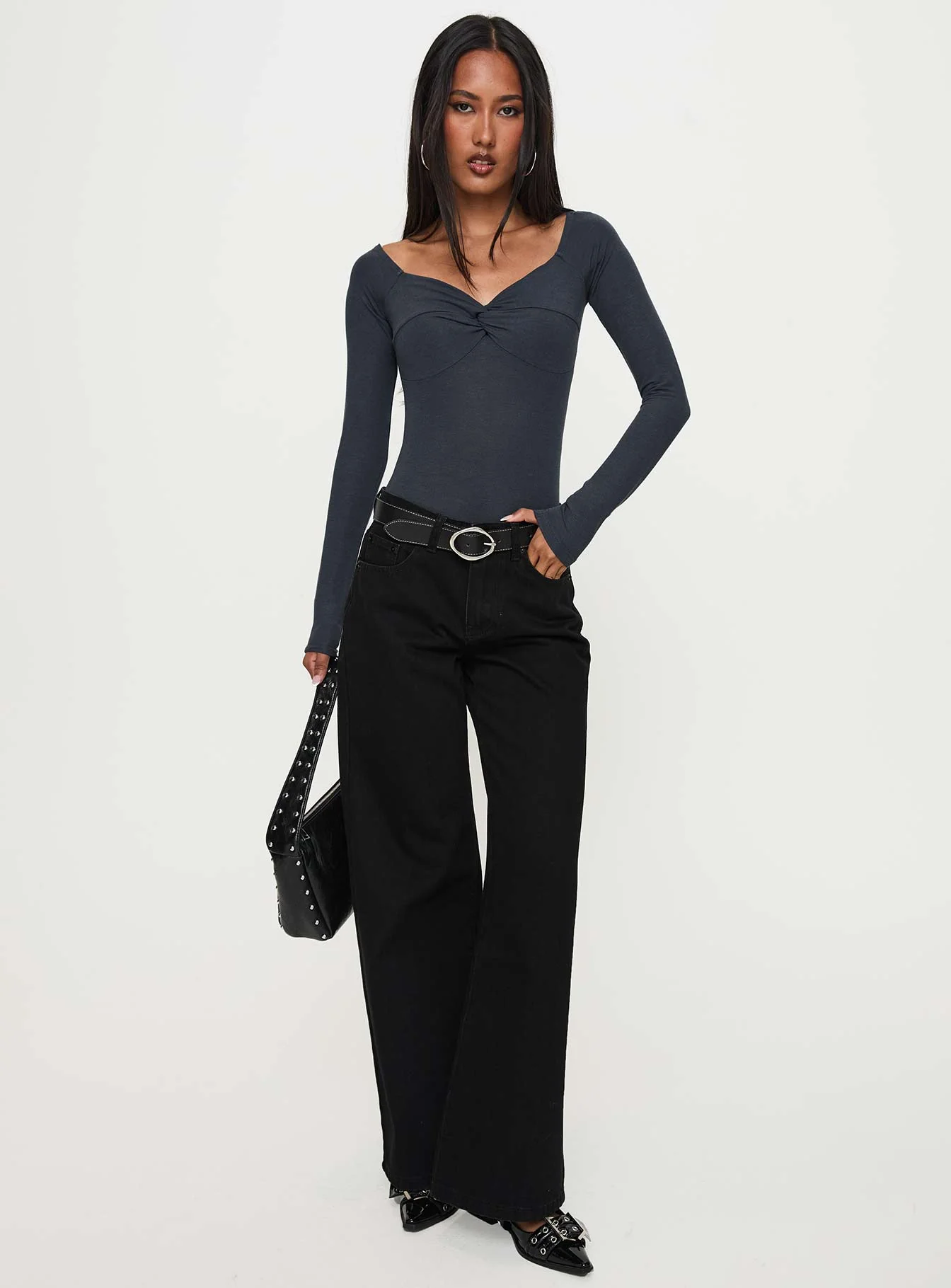 Heart Mend Long Sleeve Off The Shoulder Bodysuit Blue