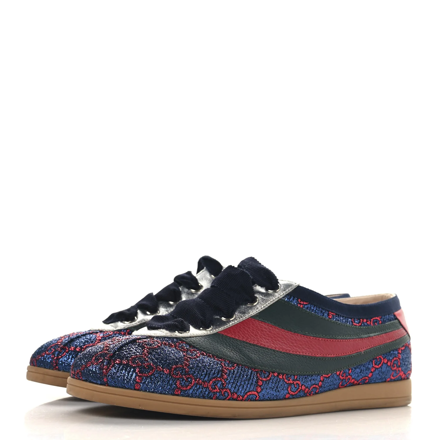Lurex Calfskin Web GG Monogram Womens Falacer Sneakers 37 Iridescent Blue Iridescent Red Silver - Top Club