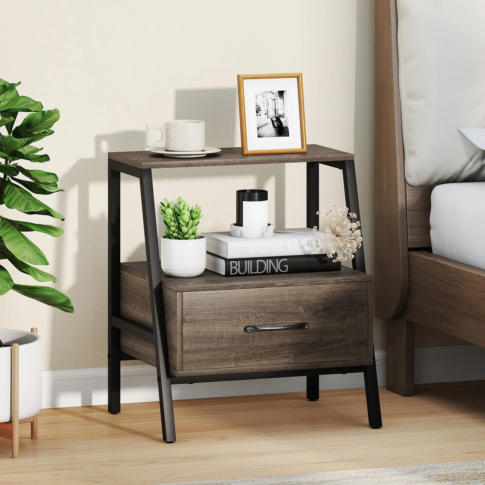 BEFOUNDLOVELY 2-Tier Nightstand with Drawer