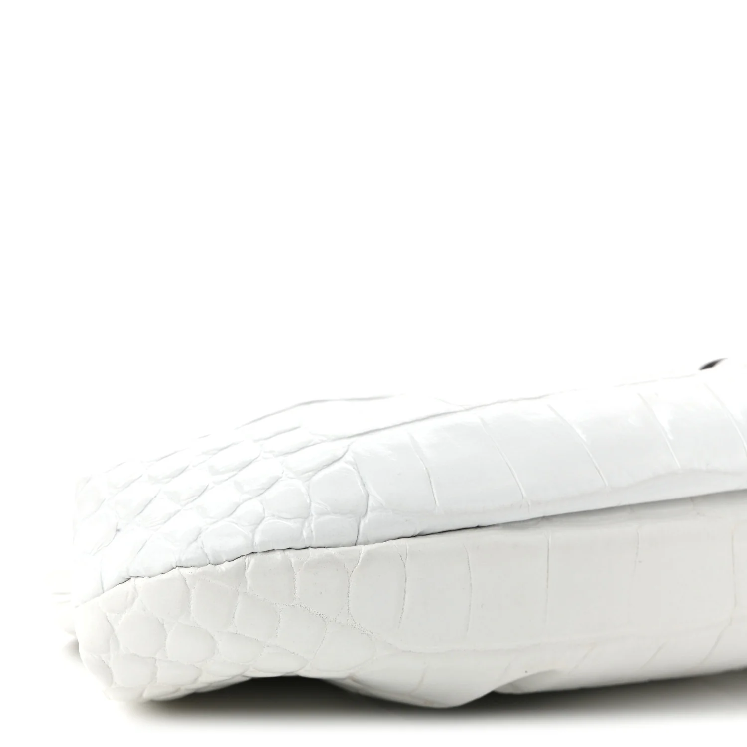 Shiny Supple Calfskin Logo Crocodile Embossed Cloud Clutch XS White - Top Club