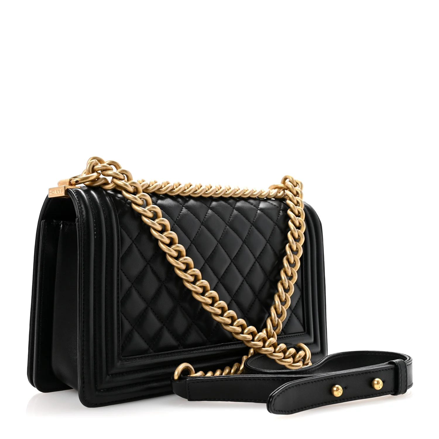 Lambskin Quilted Medium Boy Flap Black - Top Club