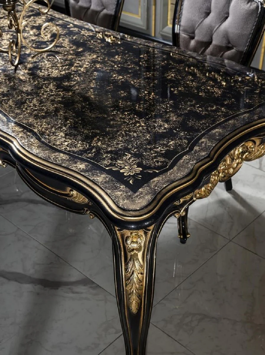 Luxury baroque dining table black / gold - noble solid wood dining room table - baroque dining room furniture - noble & magnificent interior