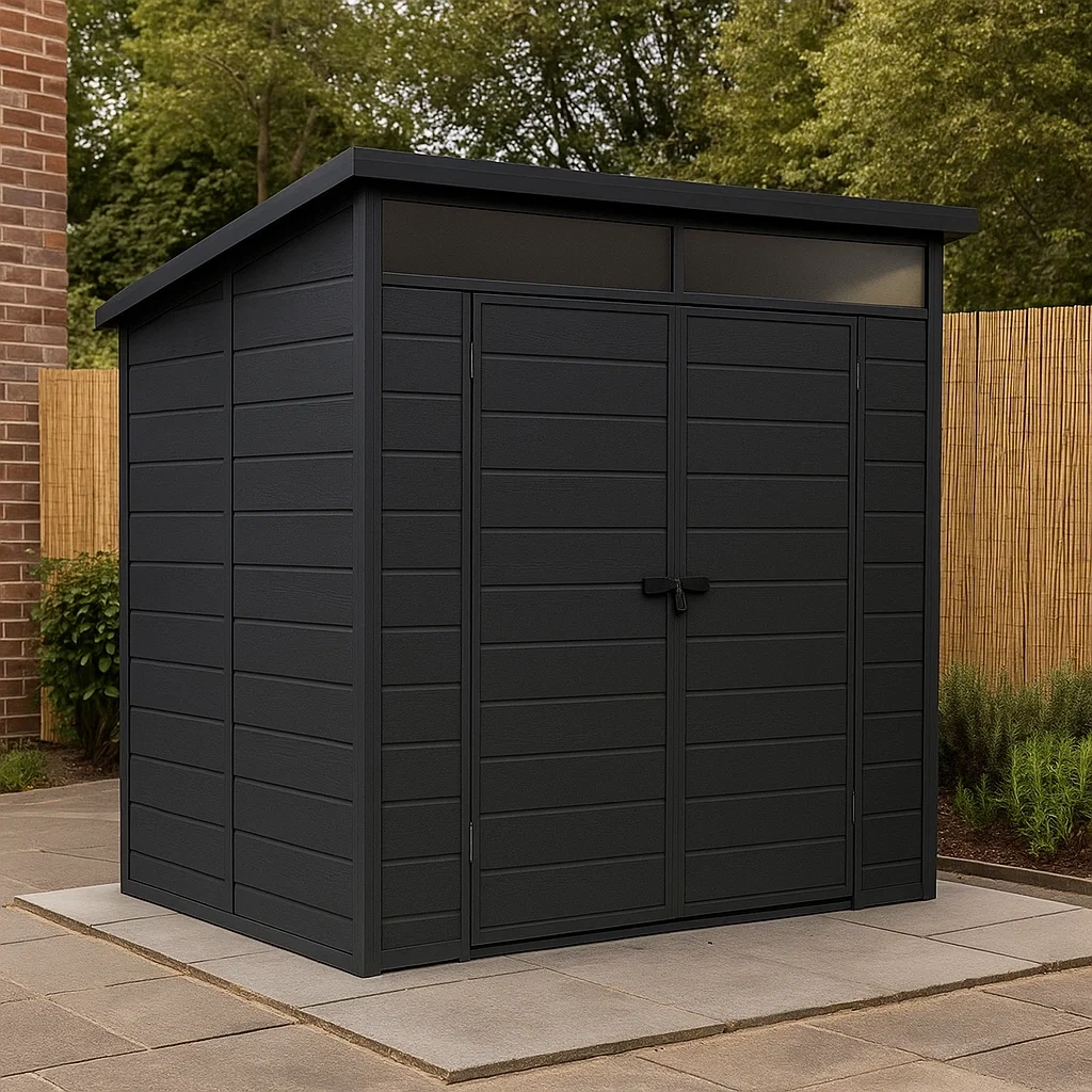Resin Garden Shed, Rectangular, Black, Pent Roof, Freestanding, Dimensions 180 x 120 x 200 cm, for Garden Storage - wX4eAgBe6tkL