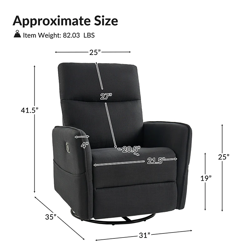 Chris Swivel Rocker Recliner with Two Side Pockets