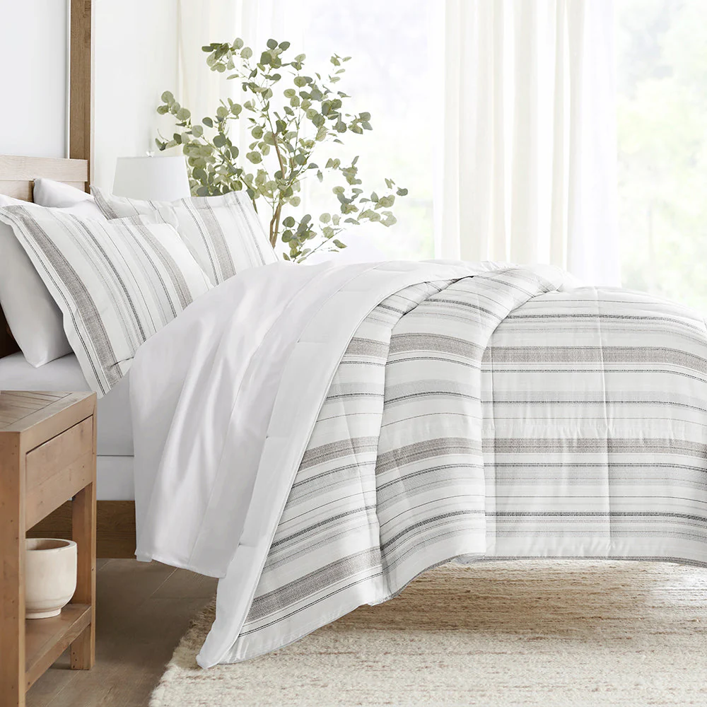 Vertical Stripe Reversible Down-Alternative Comforter Set (Sale)