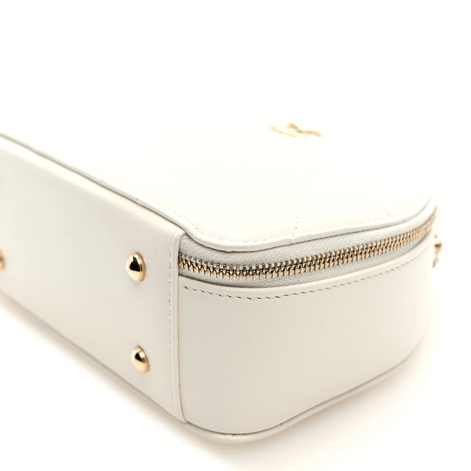 Grained Calfskin Quilted Top Handle Chain Clutch White - Top Club