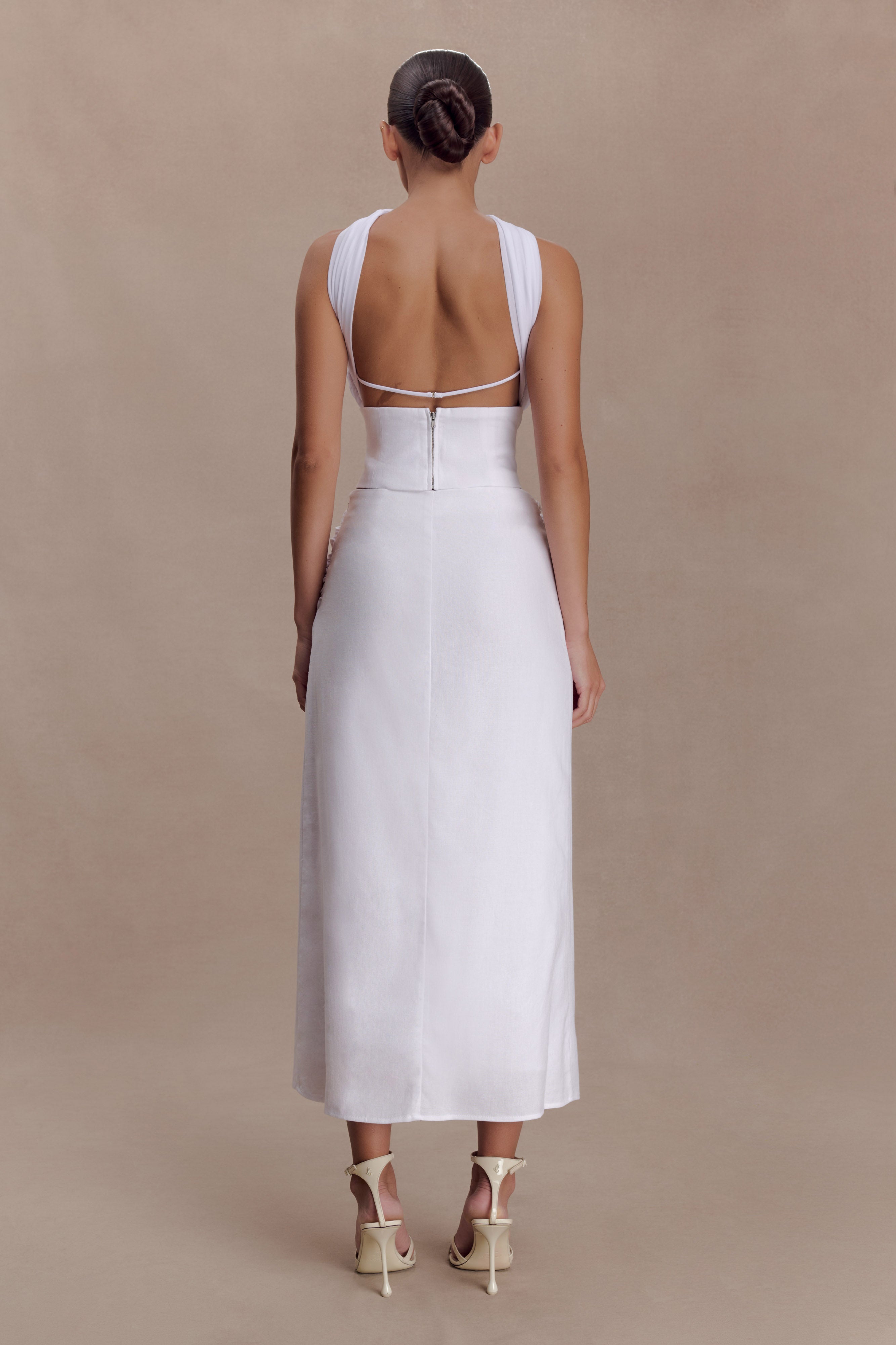 Talia Draped Linen Midi Skirt - White
