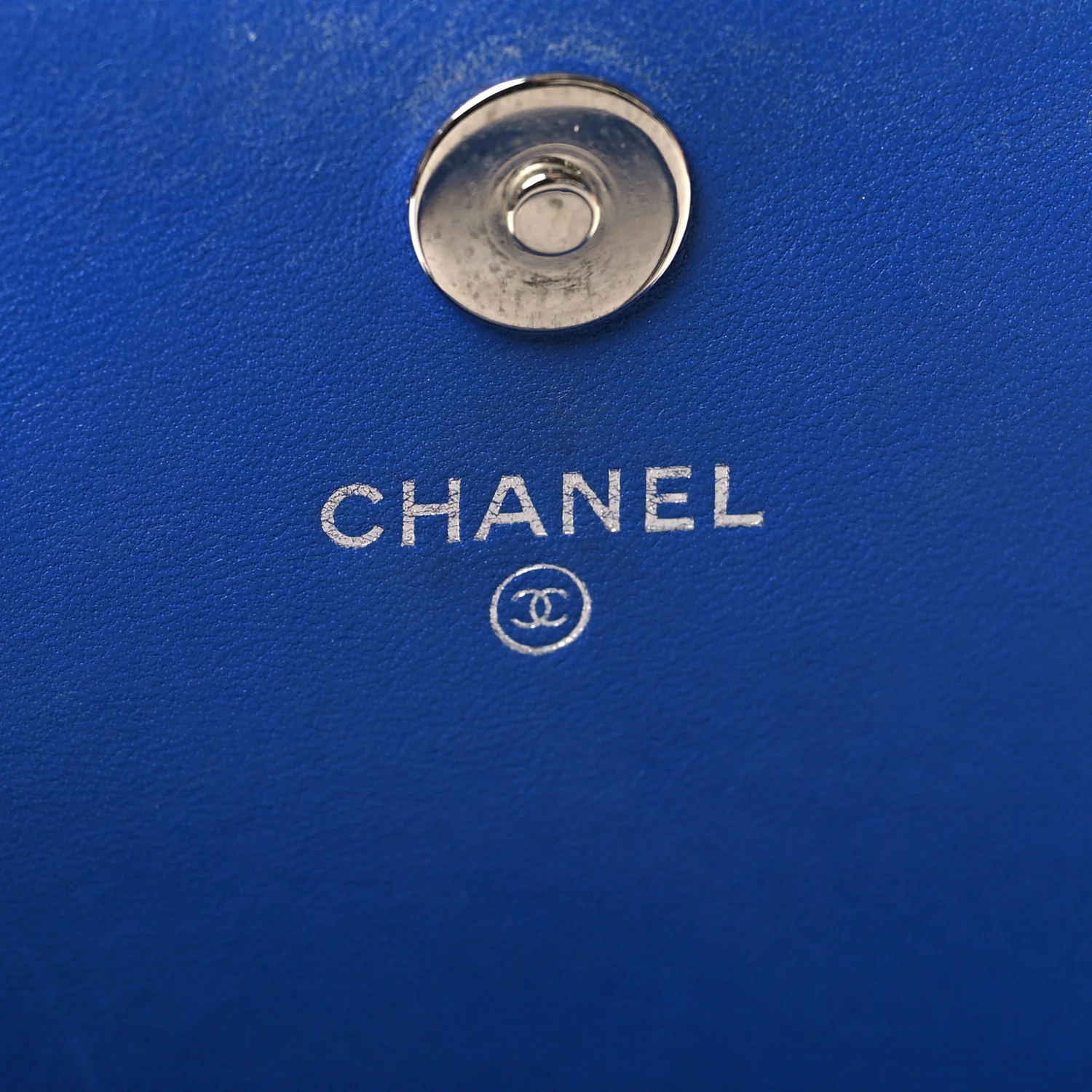 Lambskin Quilted Square Wallet On Chain WOC Blue - Top Club
