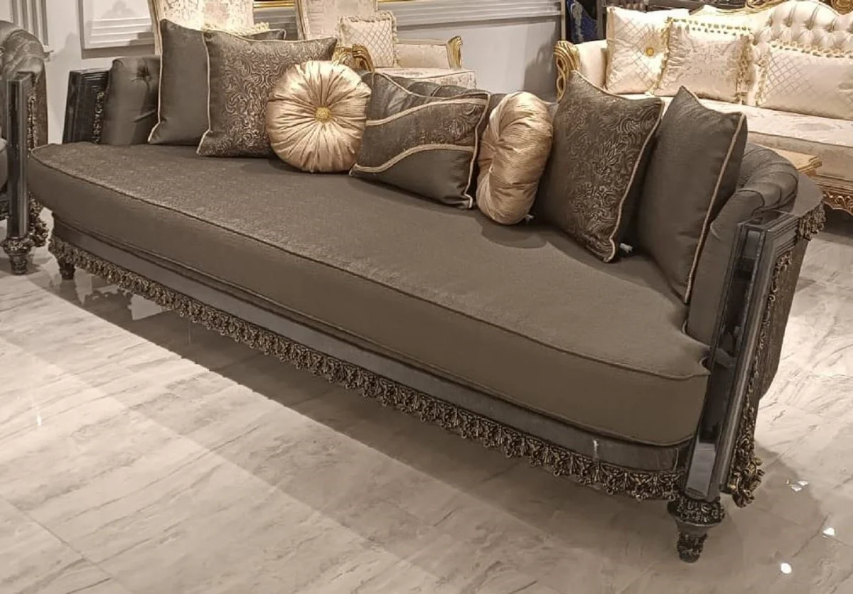 Luxury Baroque Living Room Set Gray / Gold - 2 Baroque Sofas & 2 Baroque Armchairs & 1 Baroque Coffee Table with Glass Top - Handcrafted Luxury Living Room Furniture in Baroque Style