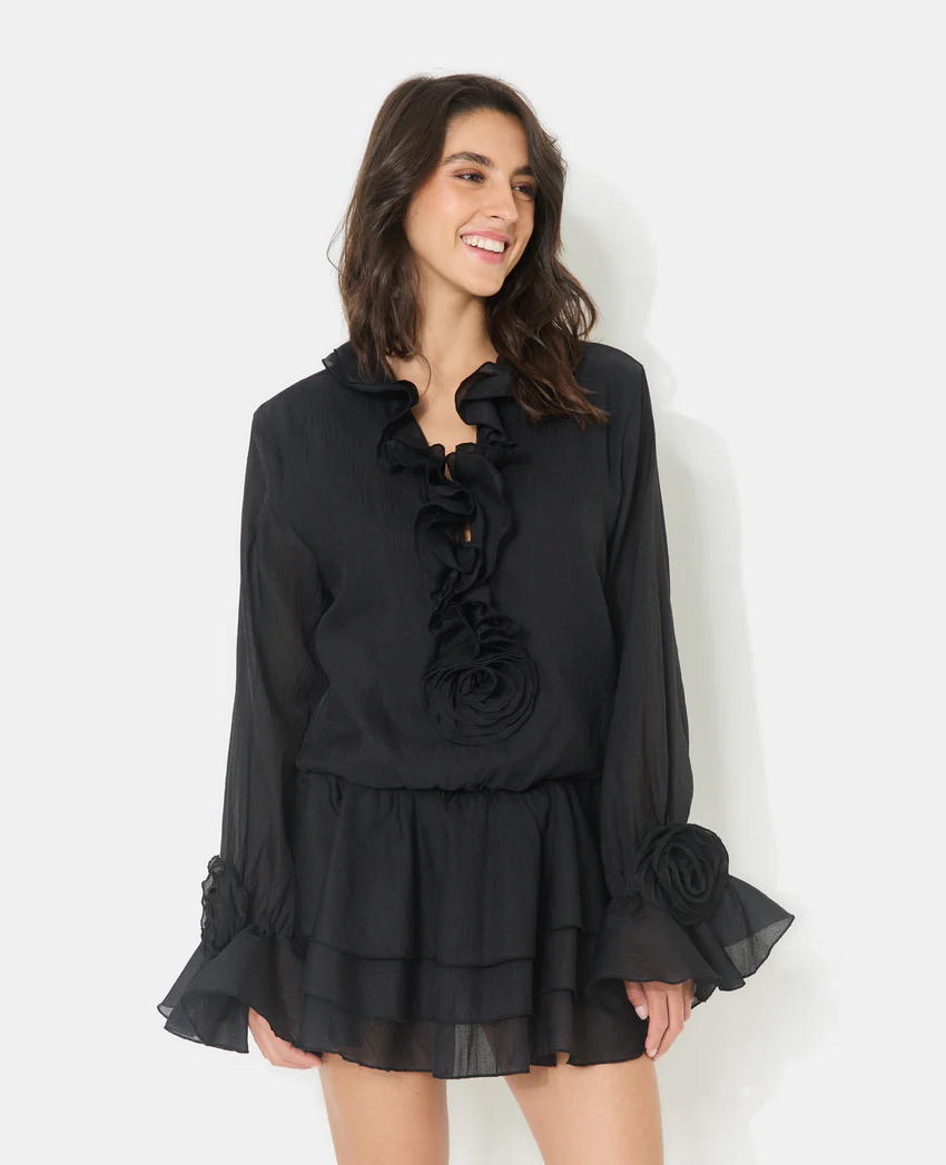 Pimkie Robe courte en voile avec volants et fleurs