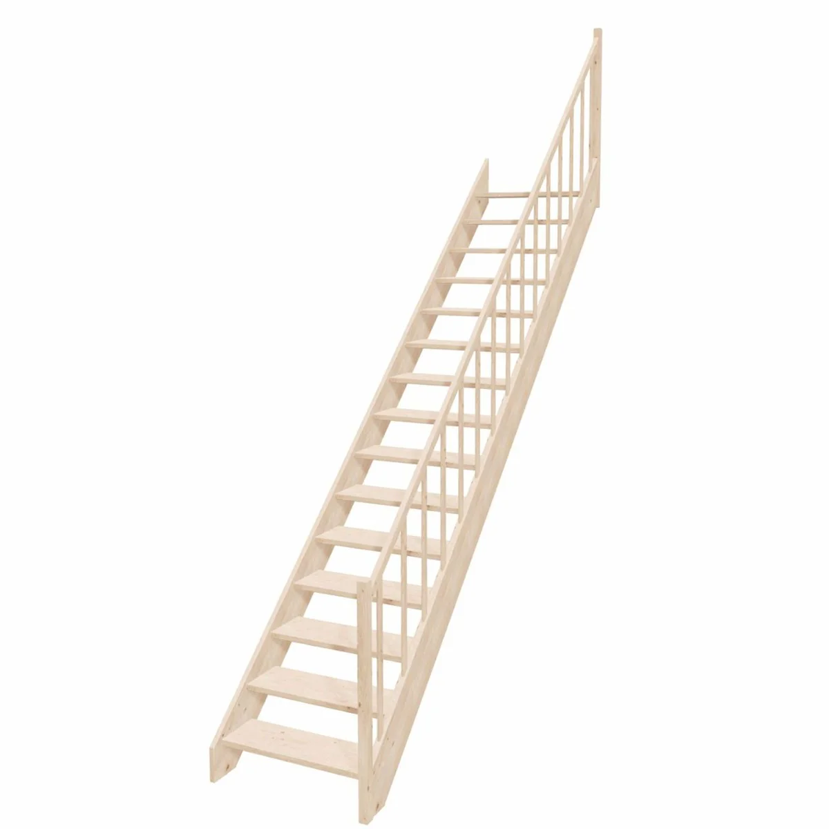 Luxury wooden staircase with railing right side natural color H. 307 cm