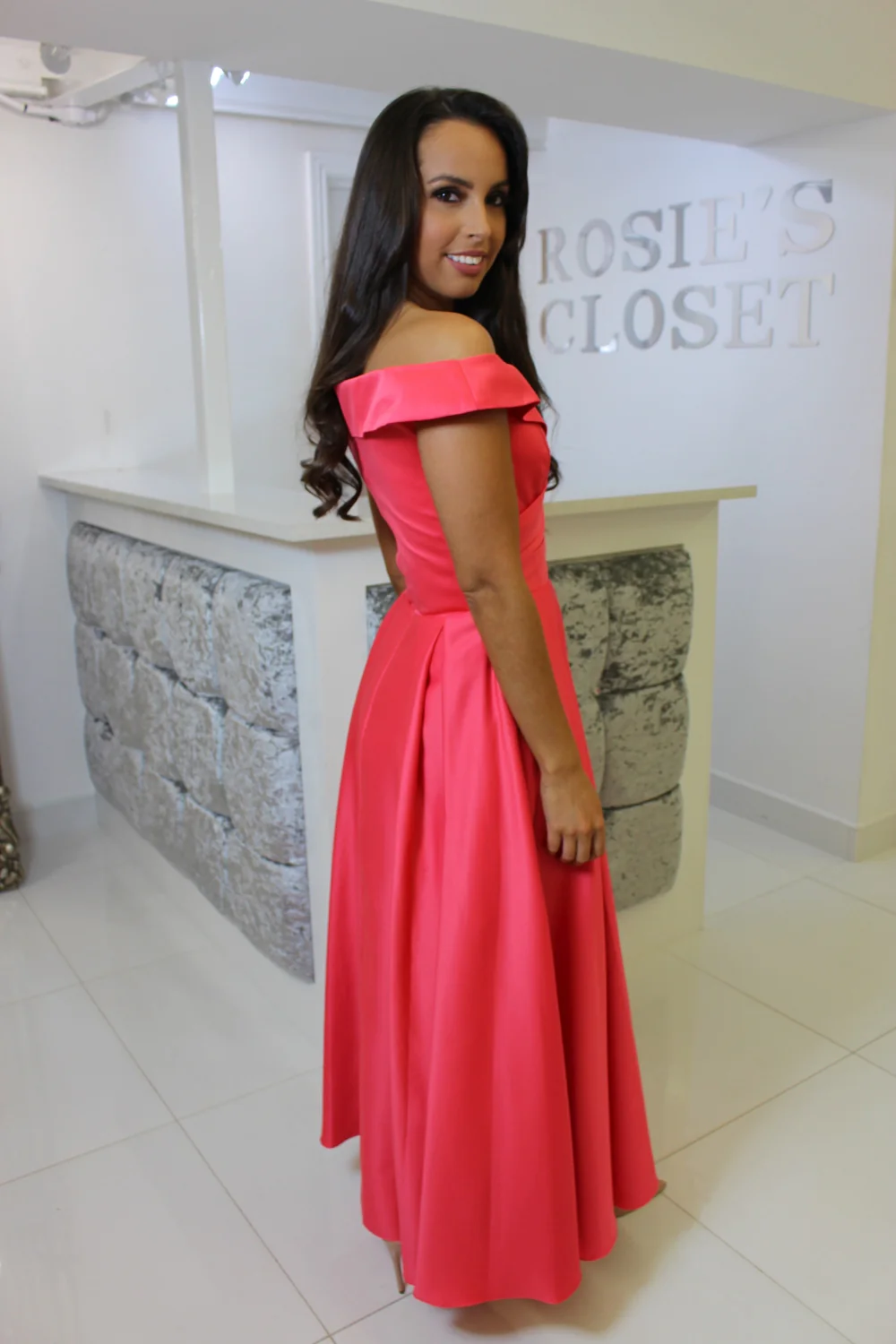 Pink Midi Bardot Skater Dress