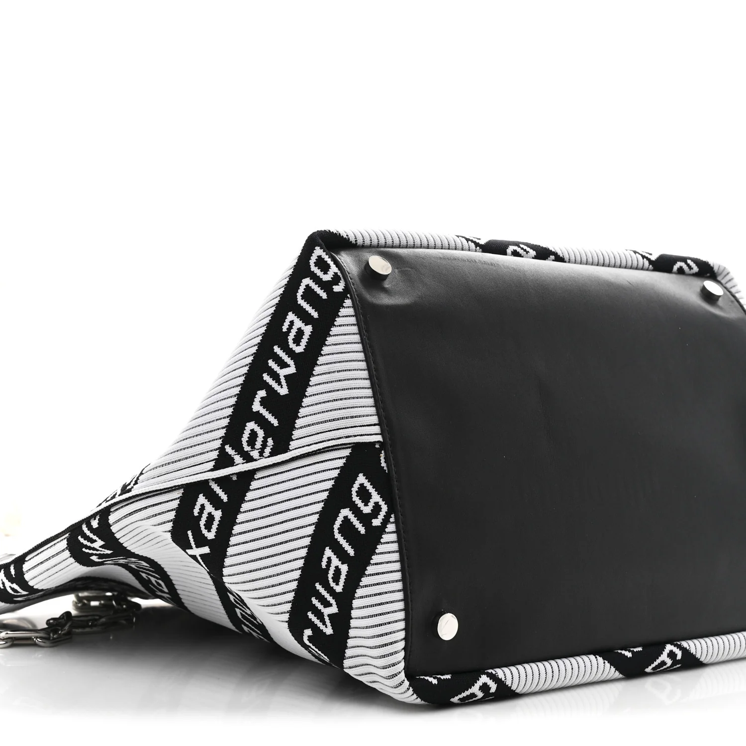 Knit Jacquard Diagonal Logo Roxy Tote White Black - Top Club