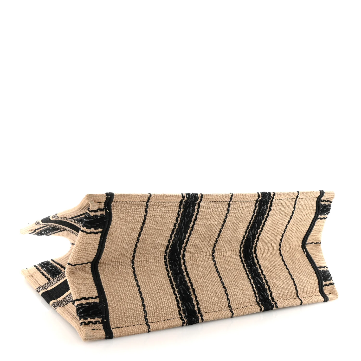 Canvas Embroidered Medium Bayadere Book Tote Black Beige - Top Club