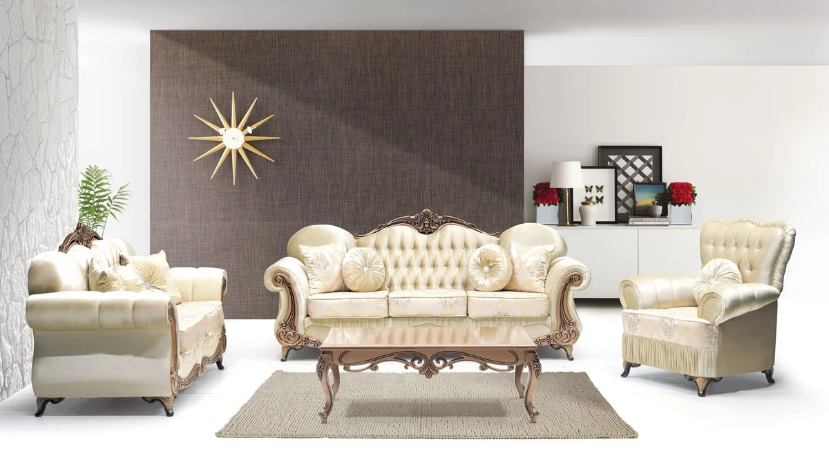 Luxury Baroque 2-seater sofa gold / copper - magnificent living room sofa with elegant pattern and glittering stones - living room furniture in baroque style - baroque furniture - noble & magnificent