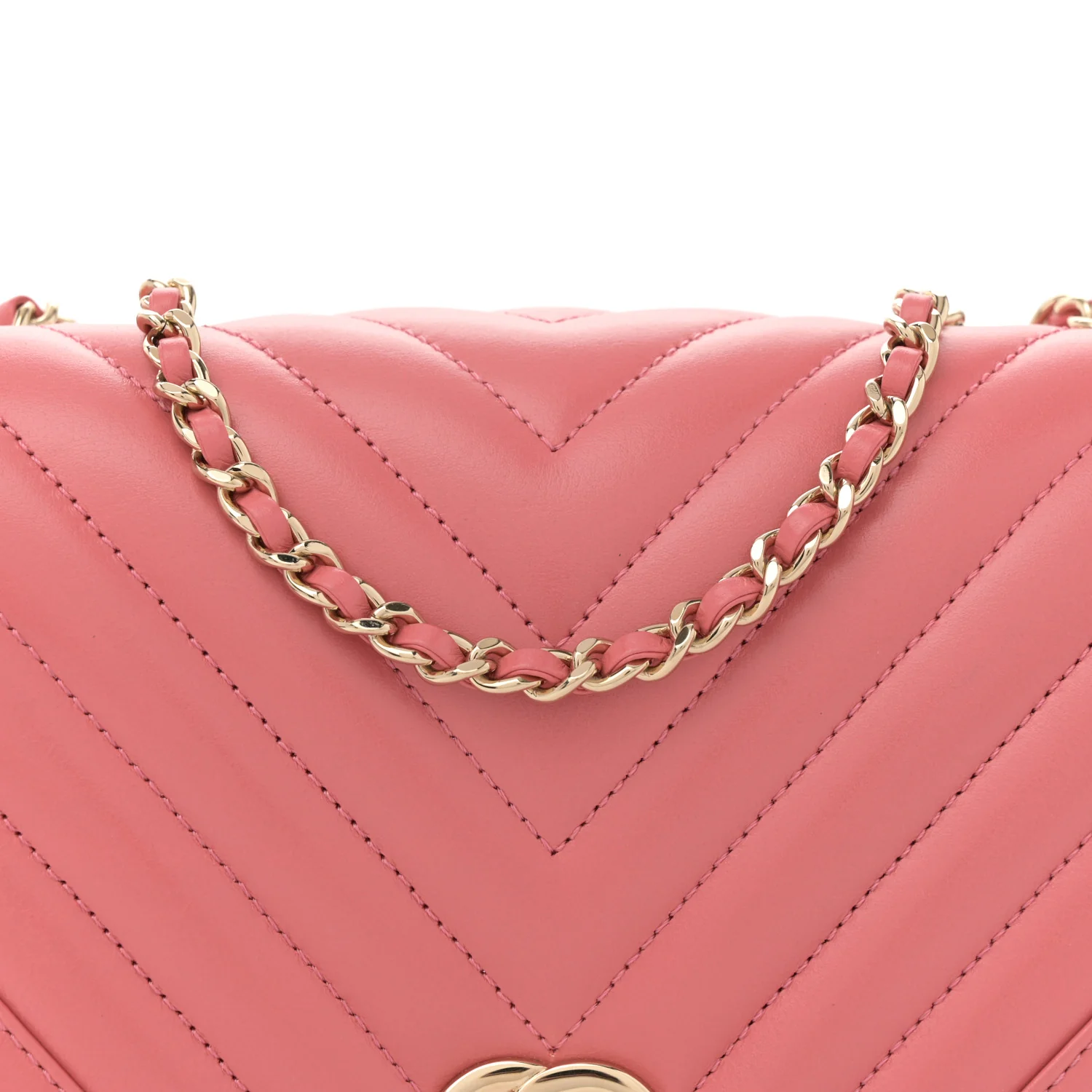Calfskin Chevron Quilted Mini Statement Flap Pink - Top Club