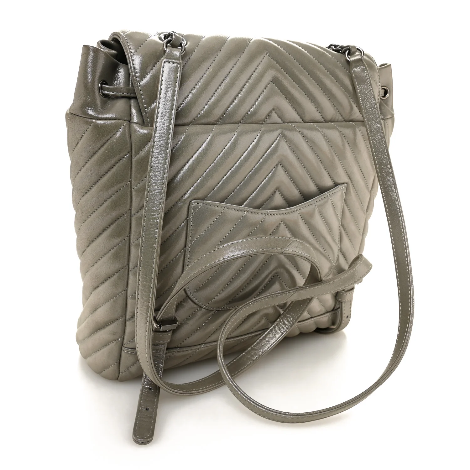 Iridescent Calfskin Chevron Quilted Small Urban Spirit Backpack Silver - Top Club