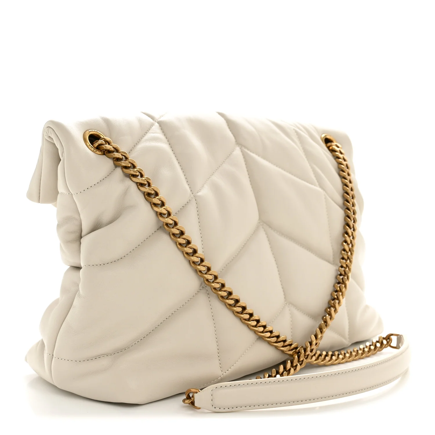 Lambskin Quilted Medium Loulou Puffer Monogram Chain Satchel Crema Soft - Top Club