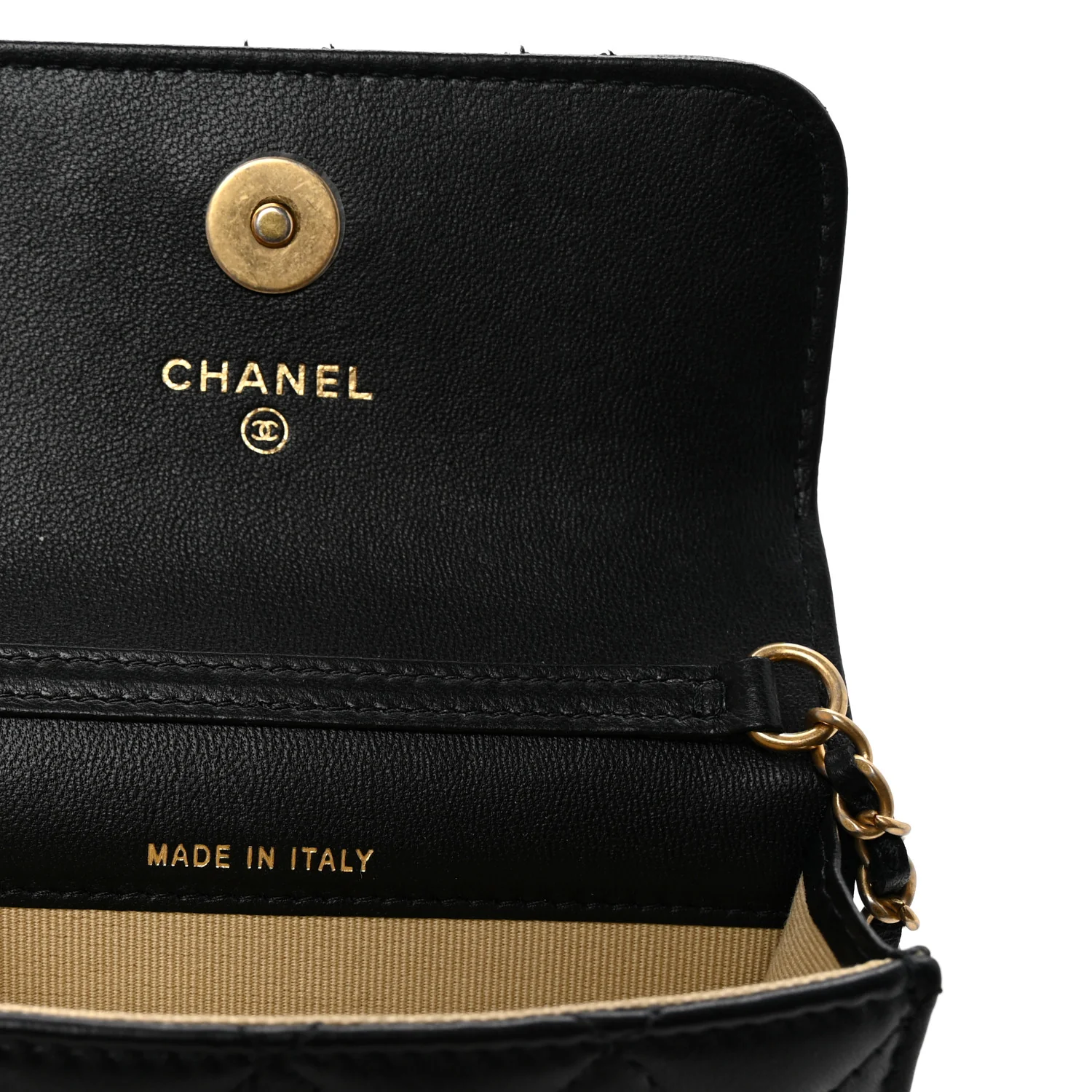Lambskin Quilted Pearl Crush Flap With Chain Black - Top Club
