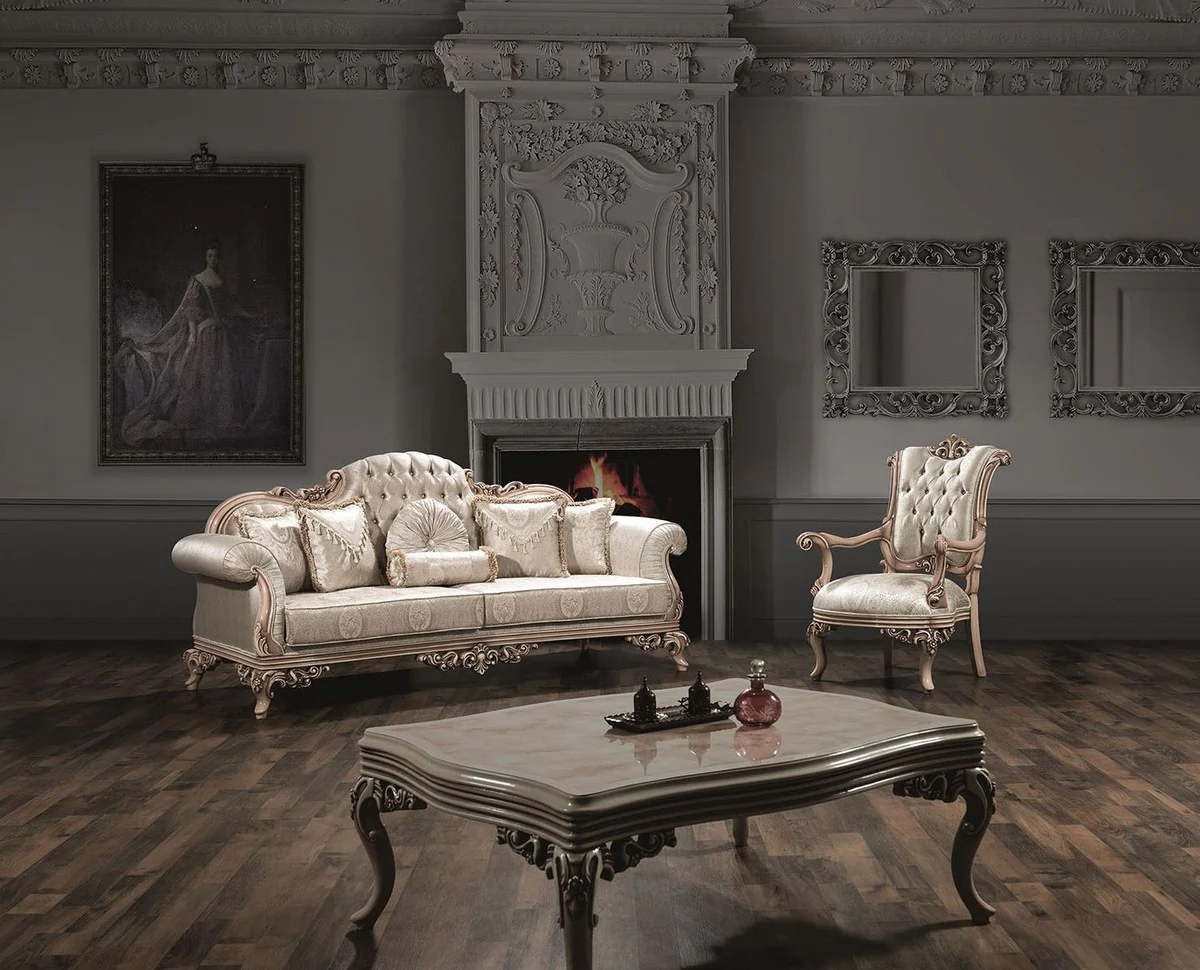 Luxury baroque living room set silver / cream / beige - 2 sofas & 2 armchairs & 1 coffee table - magnificent living room furniture in the baroque style