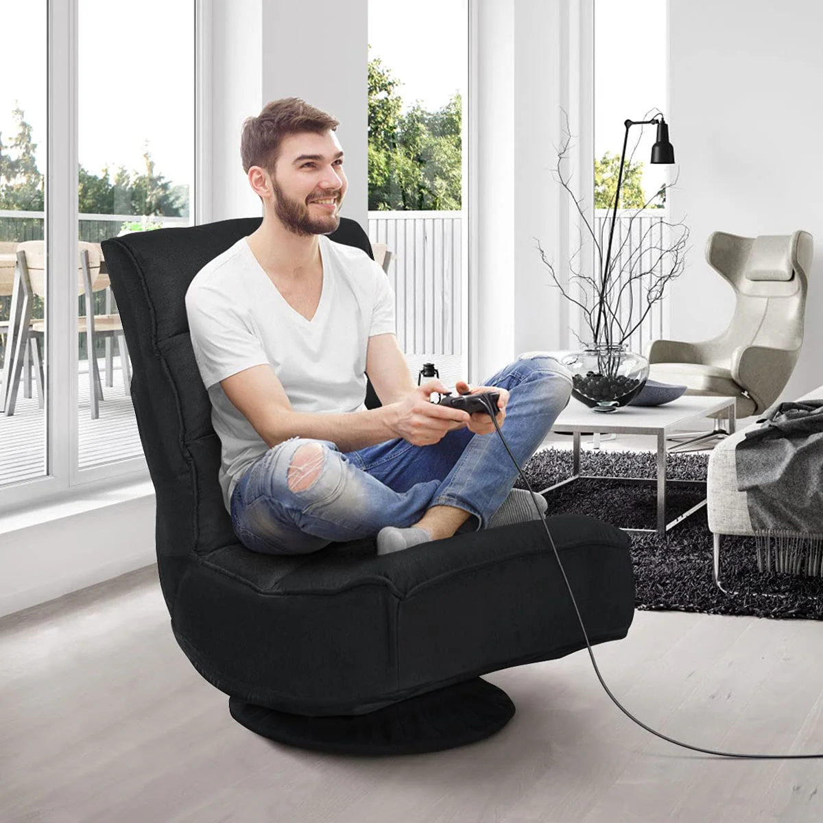 BEFOUNDLOVELY 360 Degree Swivel Gaming Chair, 6 Position Adjustable Folding Floor Chair