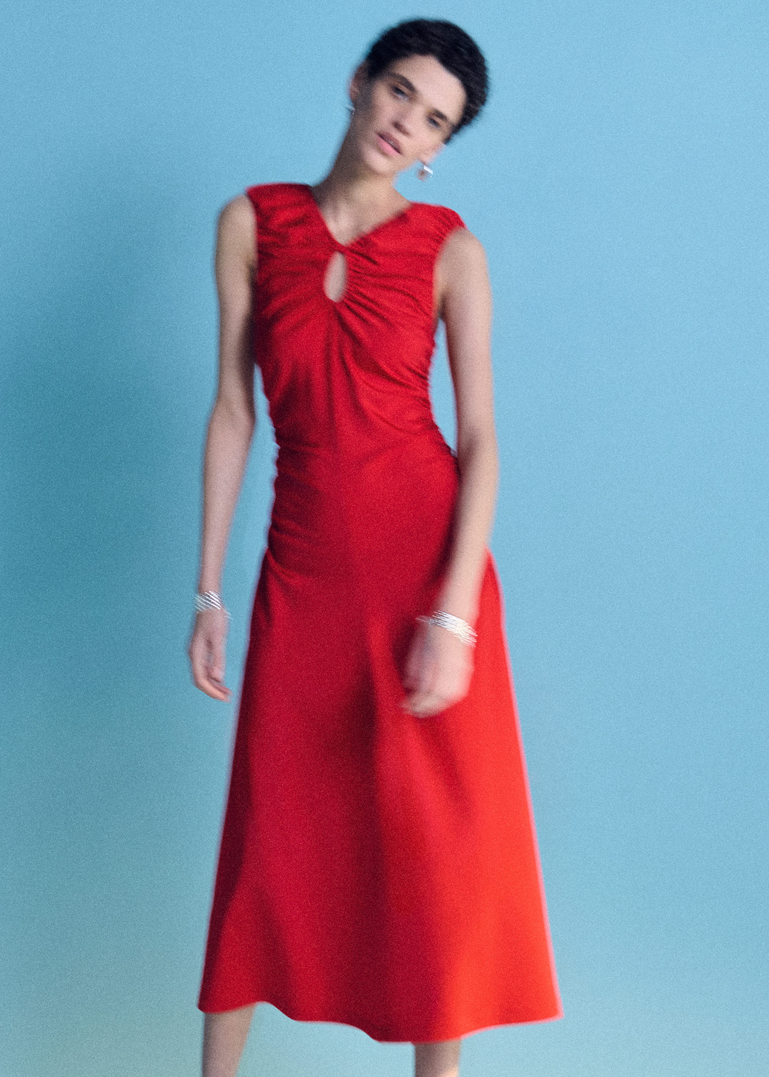 & Other Stories RUCHED KEYHOLE-NECK MIDI DRESS