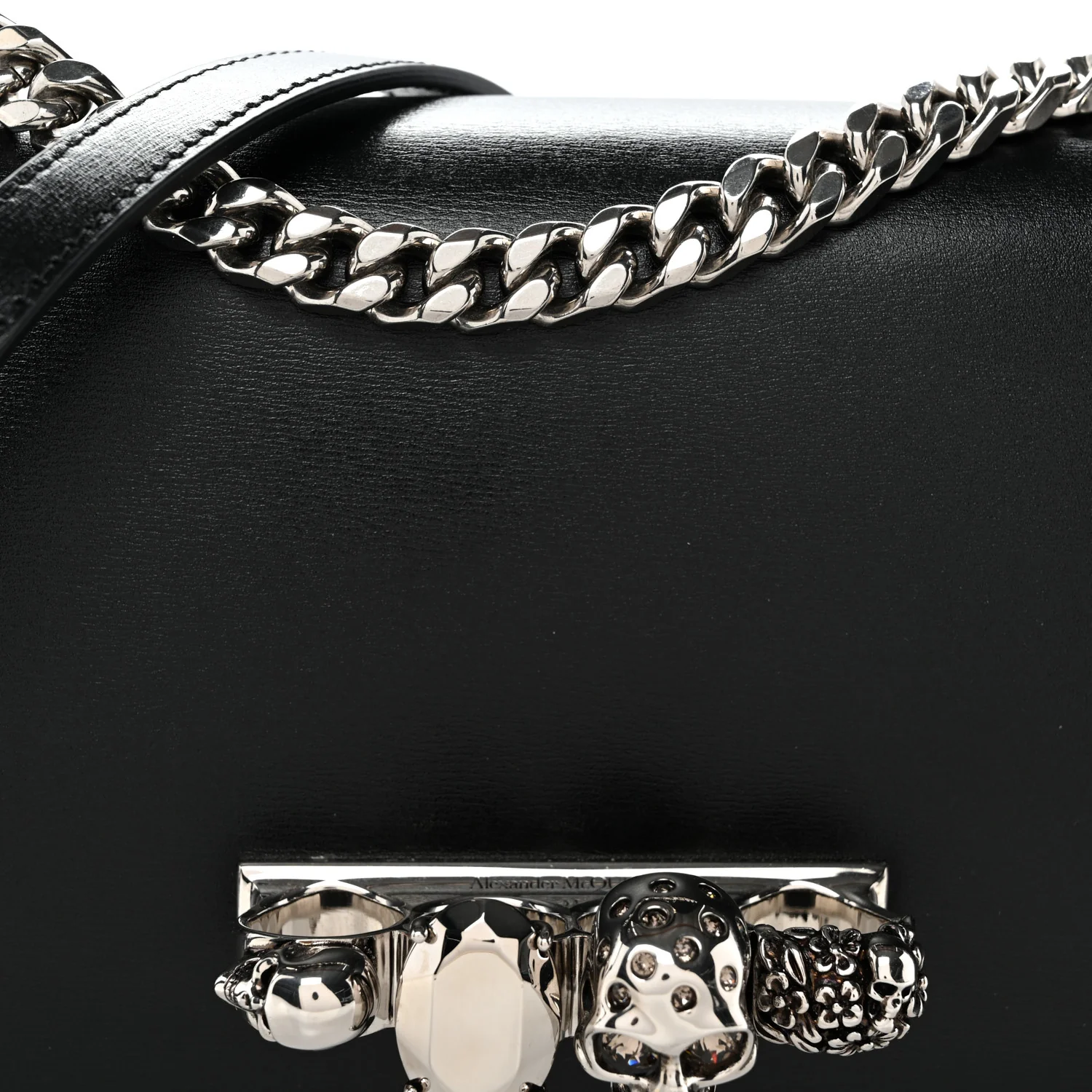 Calfskin Studded Jeweled Knuckle Satchel Black - Top Club