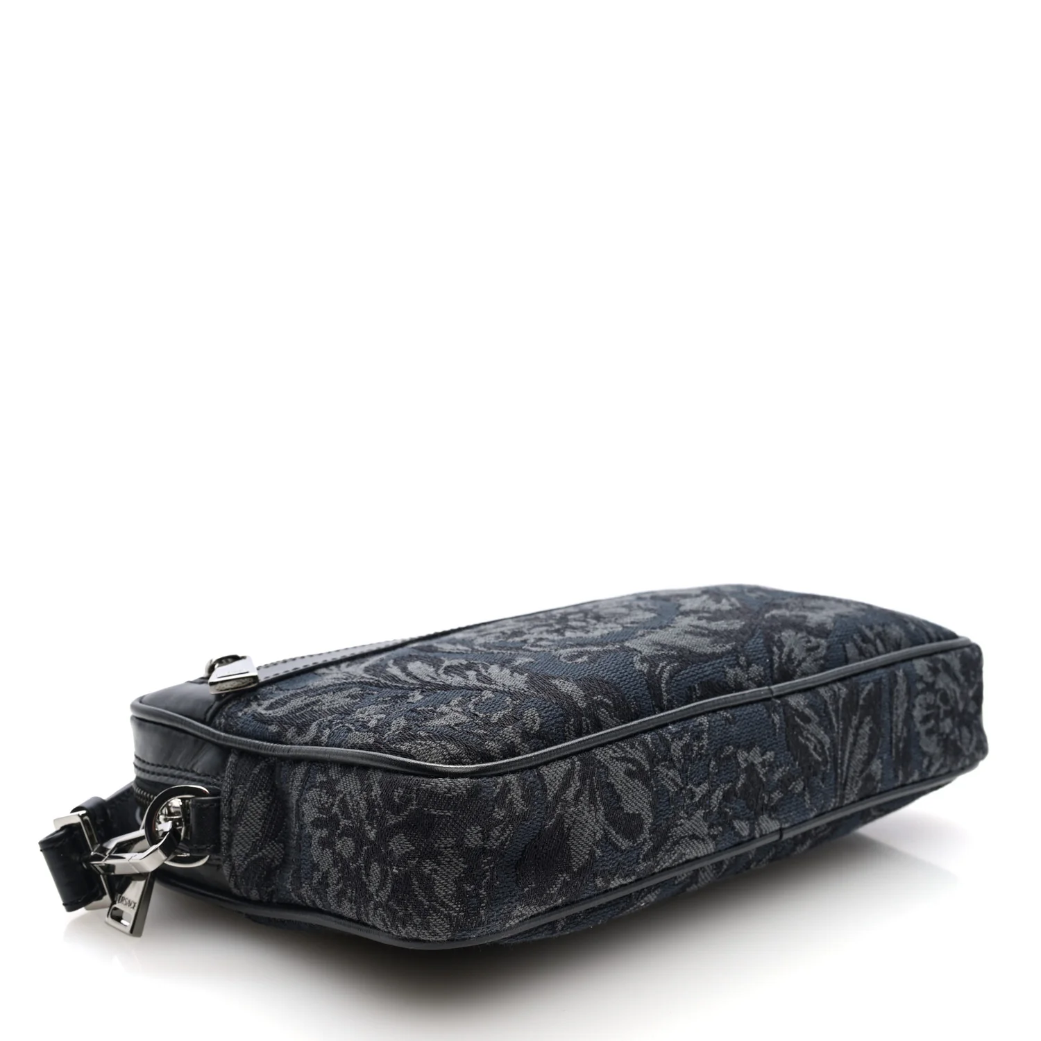 Fabric Jacquard Calfskin Barocco Wristlet Pouch Black - Top Club