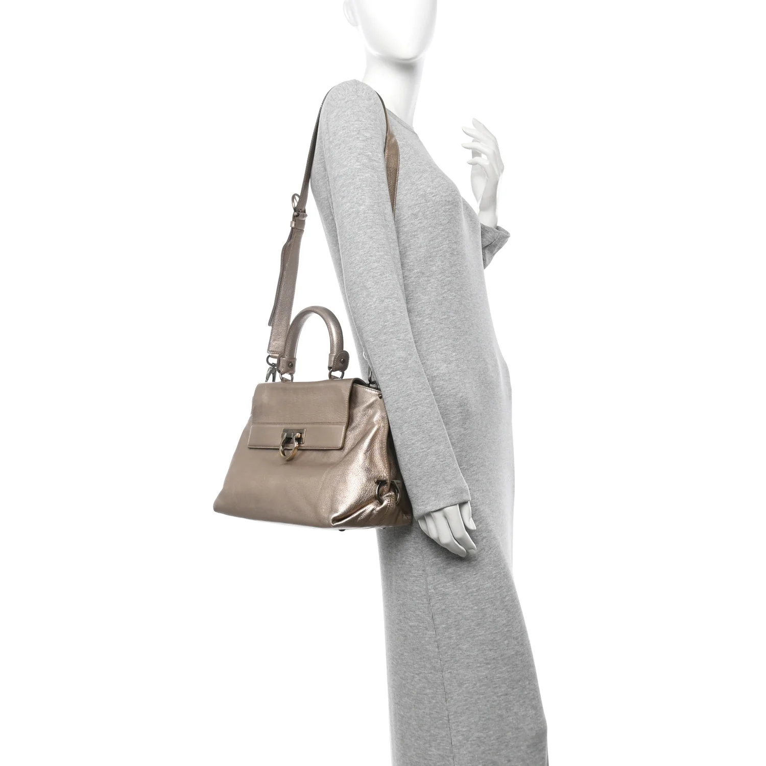 Metallic Grained Calfskin Medium Sofia Satchel Gold