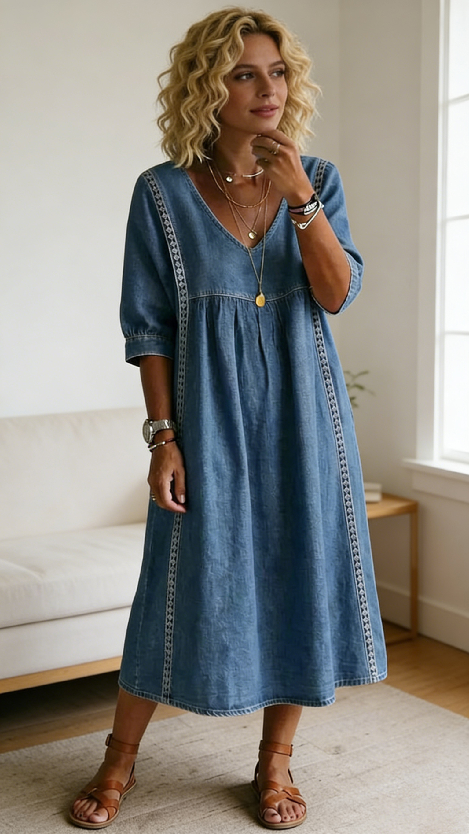 Casual loose-fit vintage faux denim dress - Nordfashionstorm - Women's Clothing, Fashion for You - Nordfashionstorm.com