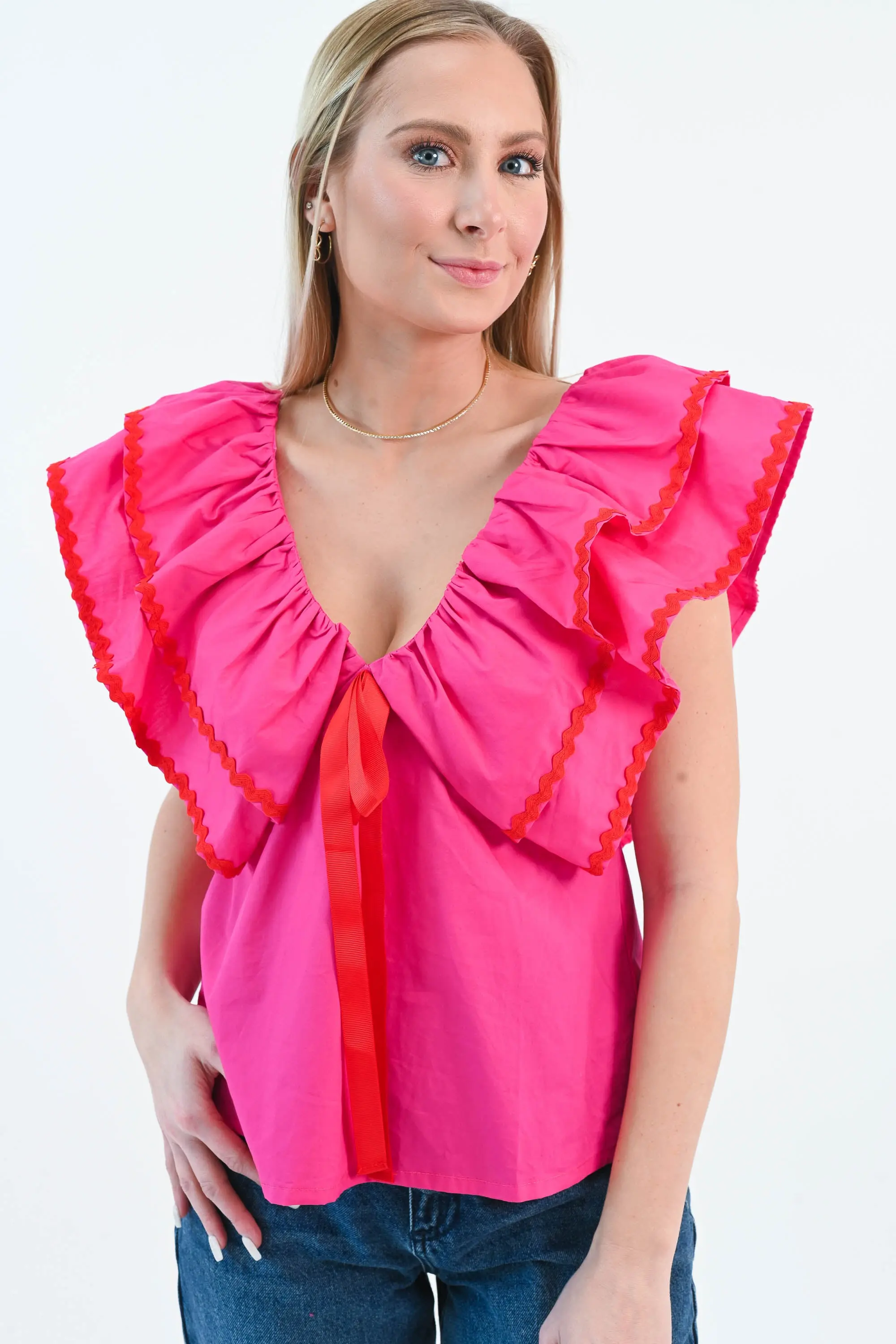 It Needs Passion Pink Ruffle Babydoll Top - ALJEGJ