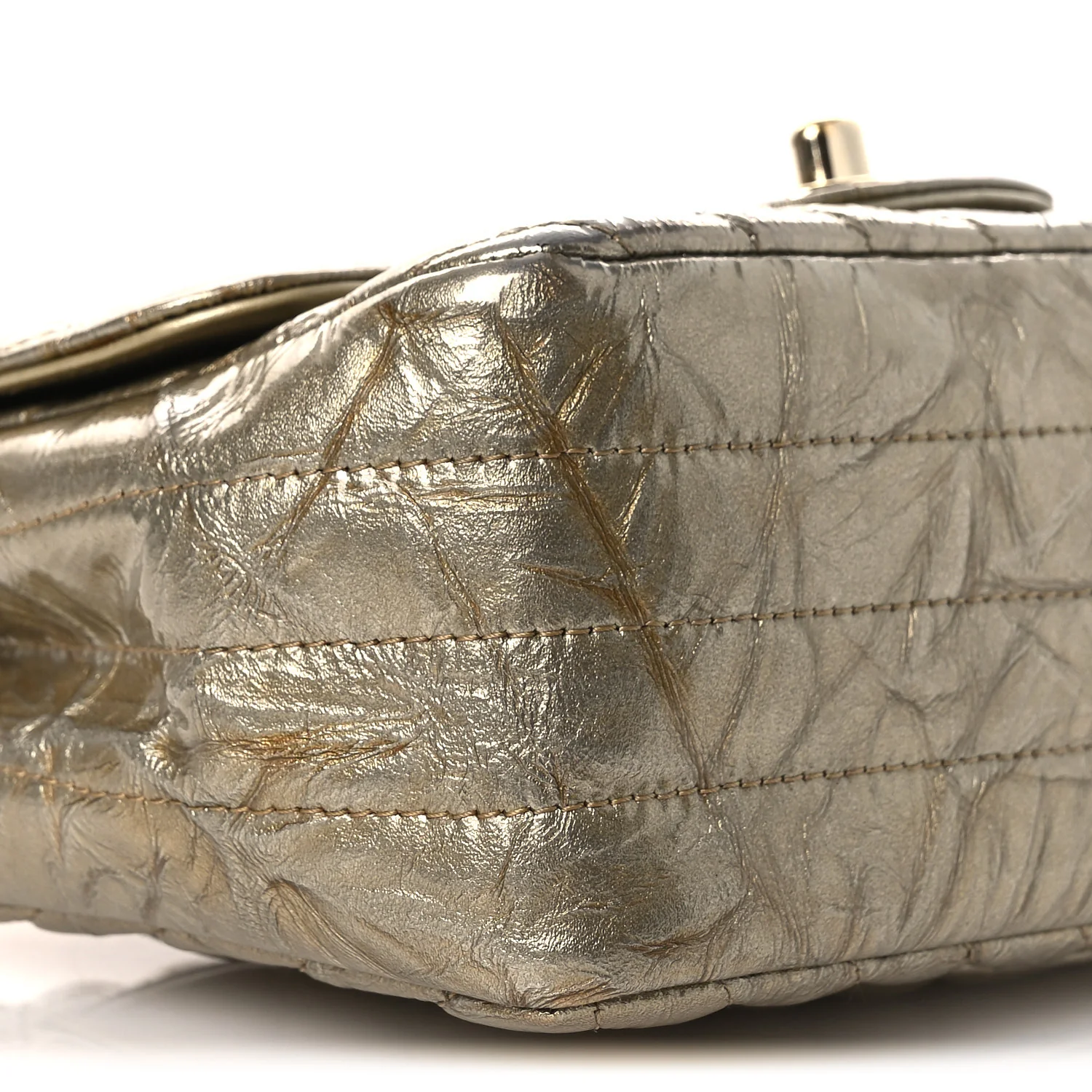 Metallic Crumpled Calfskin Chevron Quilted Mini Square Flap Gold - Top Club