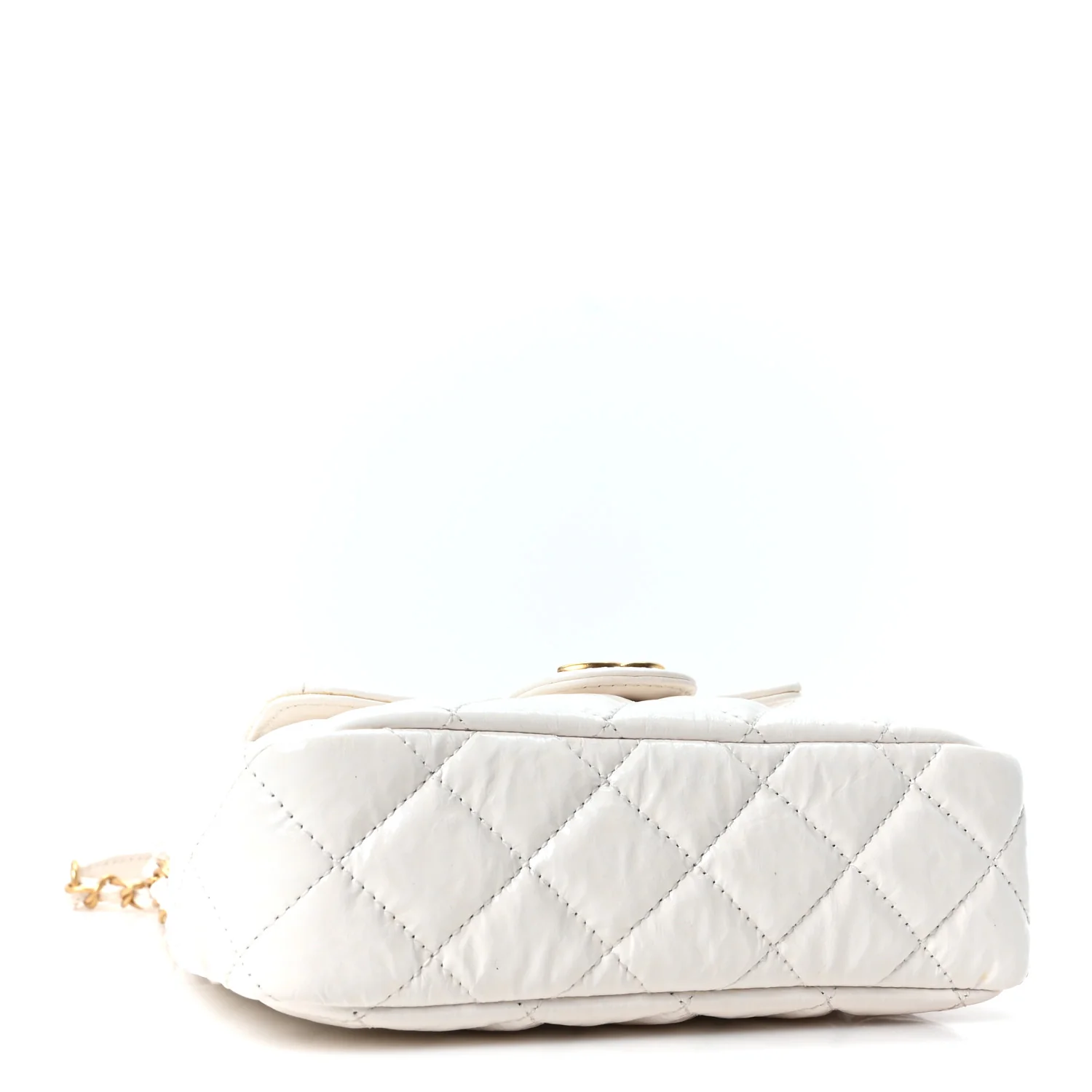 Shiny Crumpled Calfskin Quilted Small Wavy CC Hobo White - Top Club