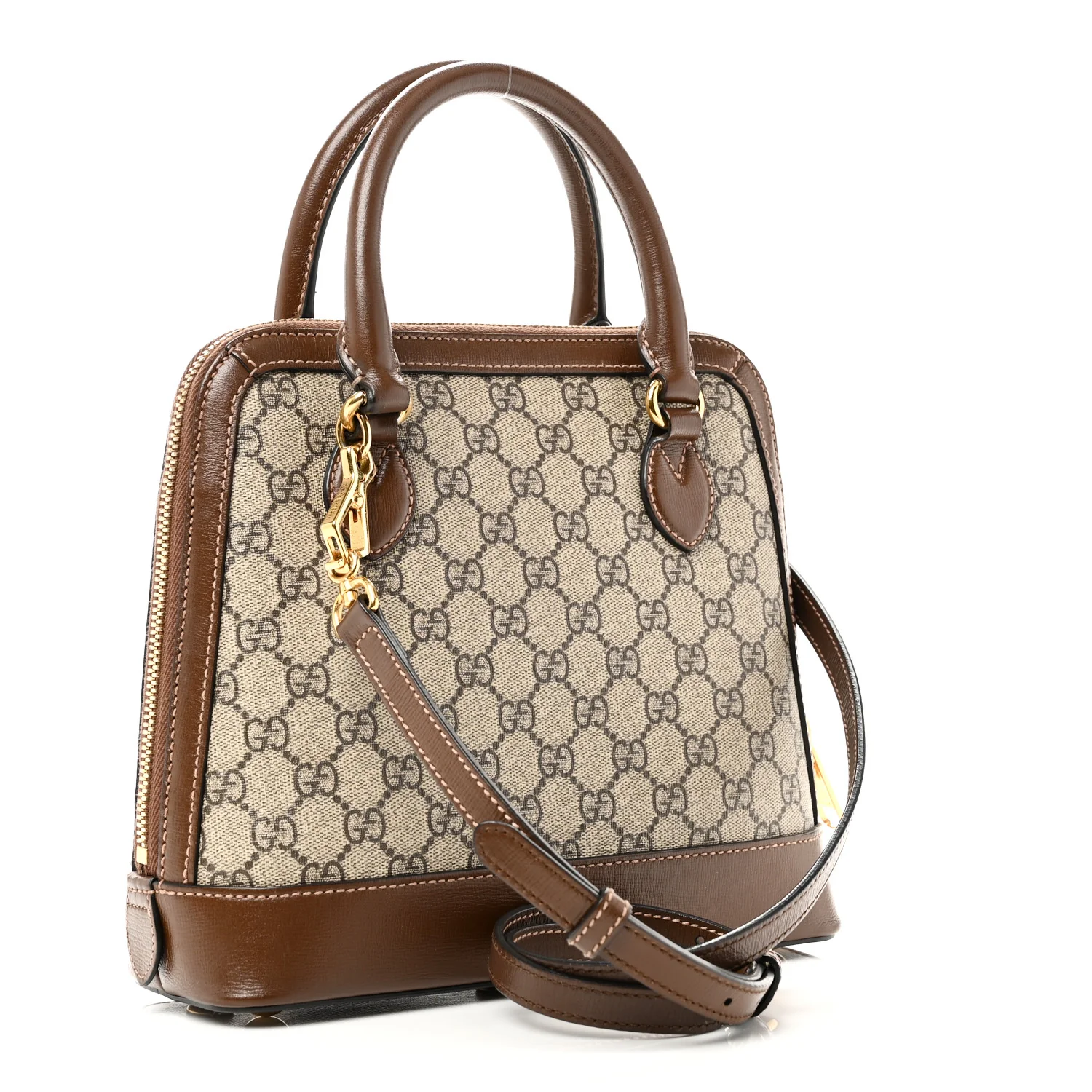 GG Supreme Monogram Azalea Calfskin Small Horsebit 1955 Top Handle Bag Beige Ebony Brown Sugar - Top Club