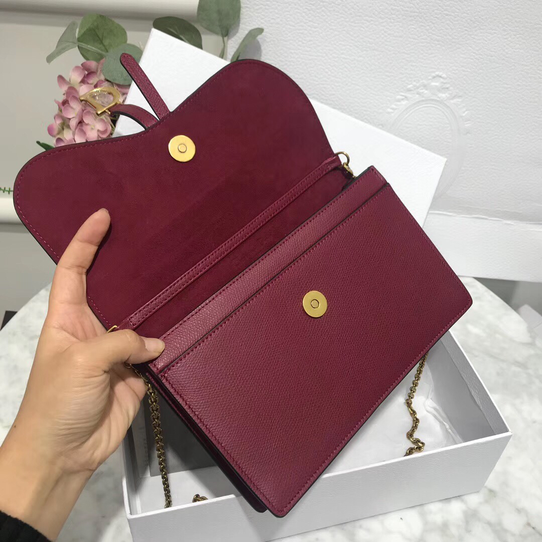 D Bordeaux Calskin Saddle Chain Clutch - Top Club