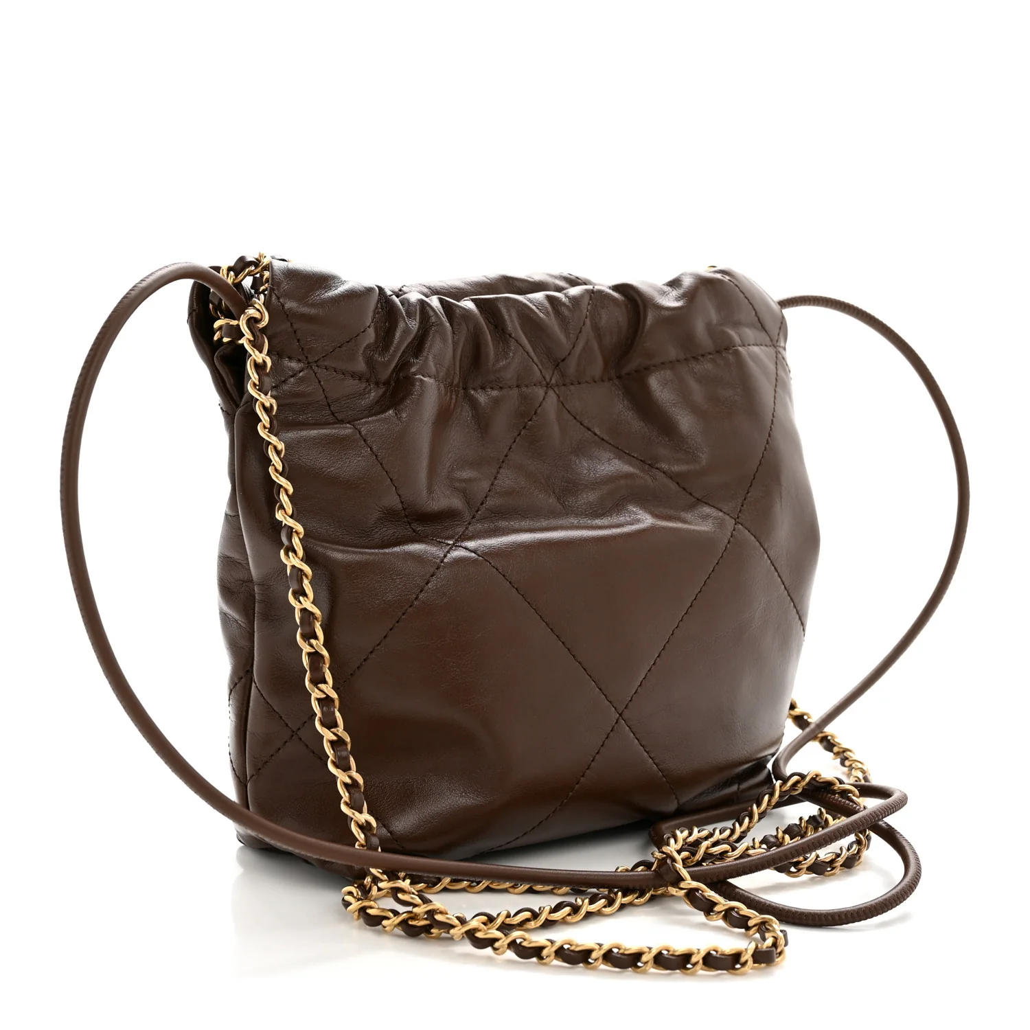 Shiny Calfskin Quilted Mini Chanel 22 Brown - Top Club