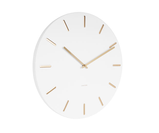 Wall clock Charm white steel with gold battons