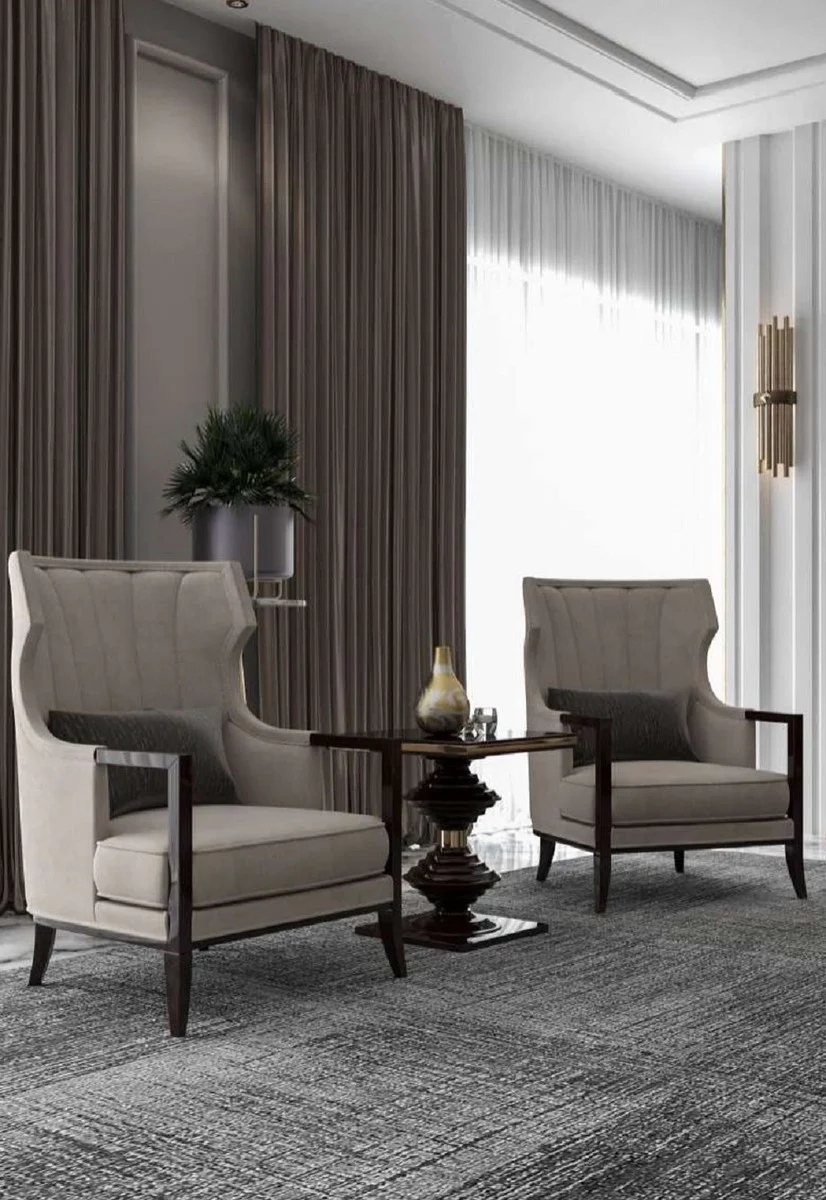 Luxury Art Deco side table dark brown high gloss / gold - noble solid wood table - Art Deco living room furniture - luxury quality