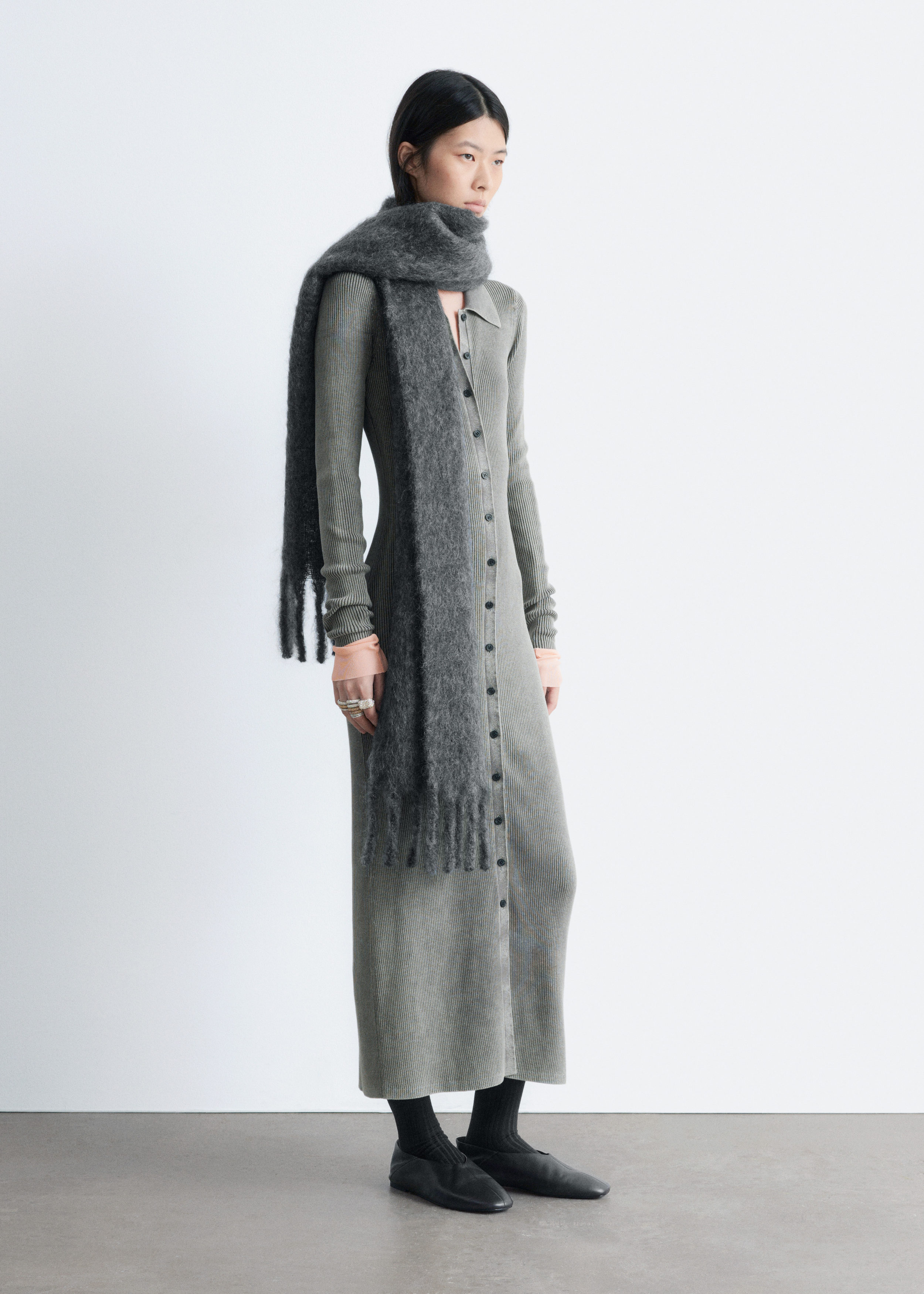 & Other Stories RIB-KNIT MIDI DRESS