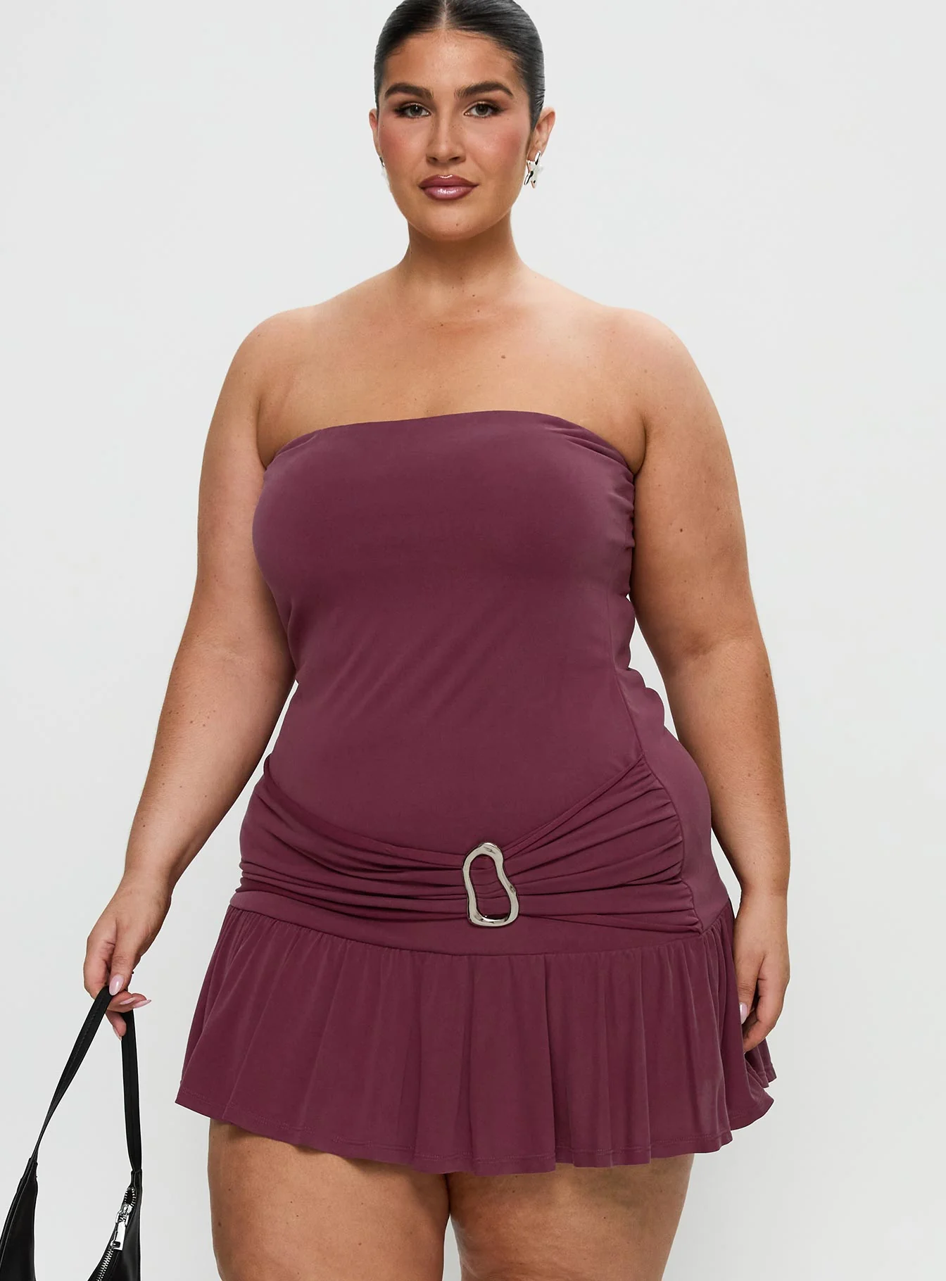 Love Lingers Strapless Mini Dress Burgundy Curve