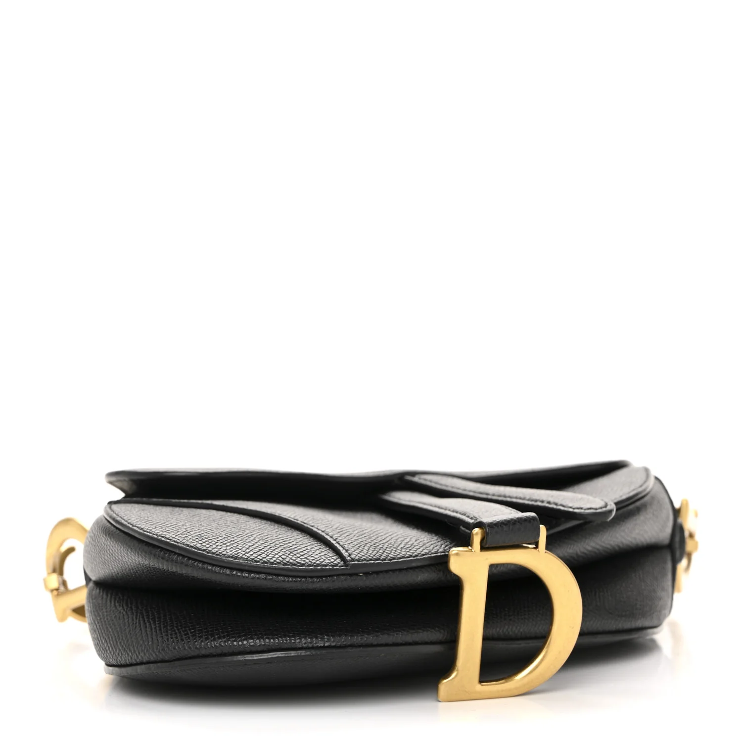 Grained Calfskin Mini Saddle Bag With Strap Black - Top Club