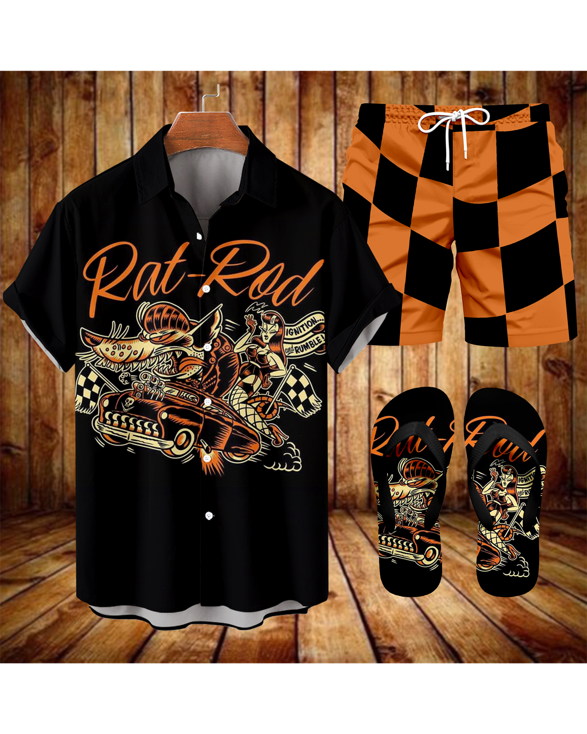 Suitmens Men's Spring Classic Car Shirt Three-Piece Set 073