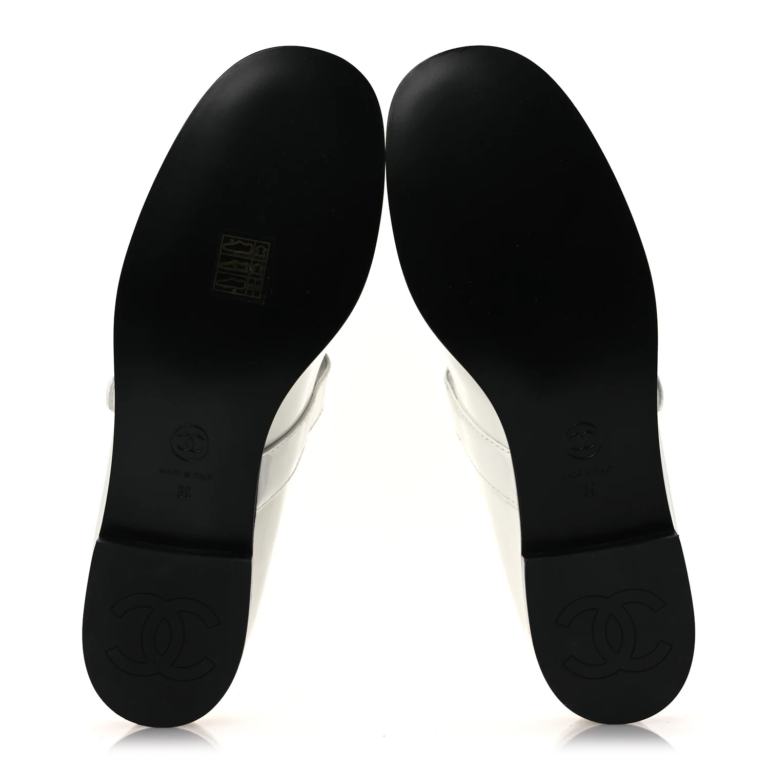 Patent Calfskin Mary Janes Flats 39 White Black - Top Club