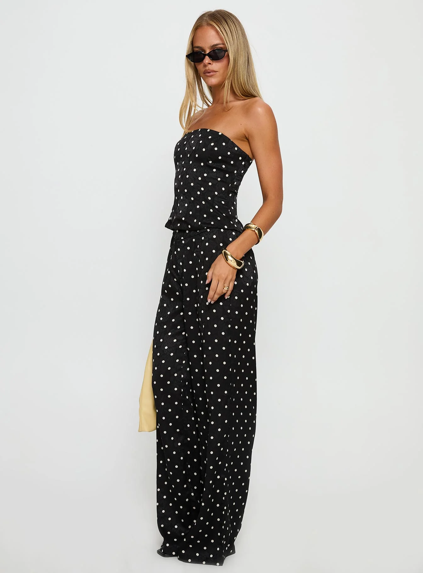 Powdered Sugar Strapless Set Black Polka