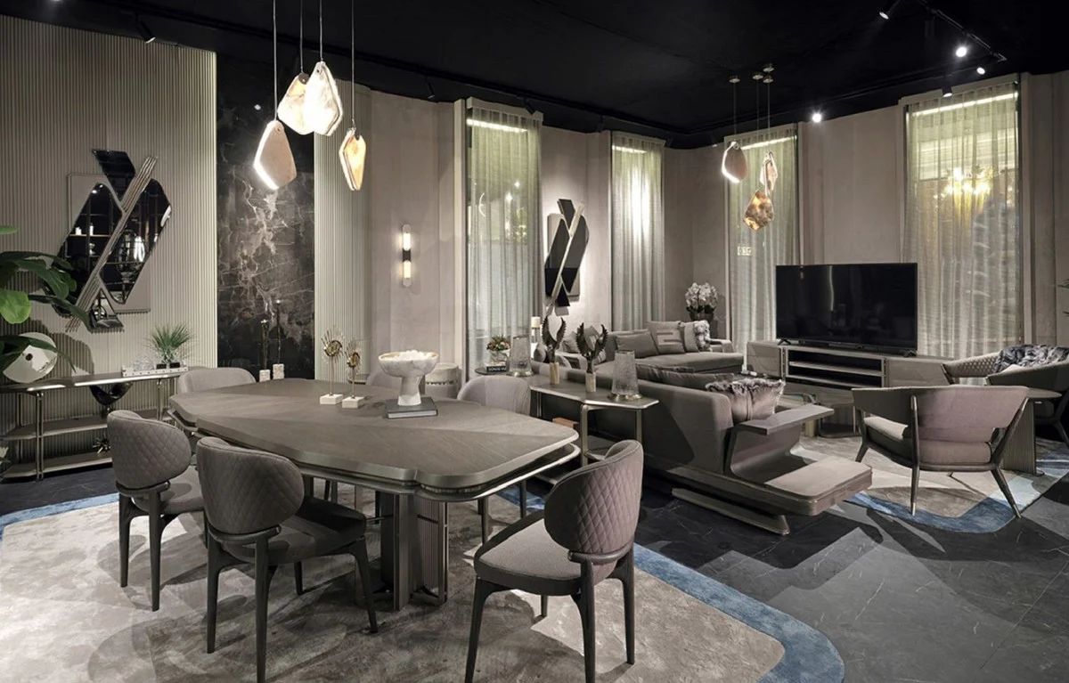 Luxury dining room set gray / silver - 1 luxury dining table & 6 luxury dining chairs - dining room furniture - luxury furniture - luxury furnishings