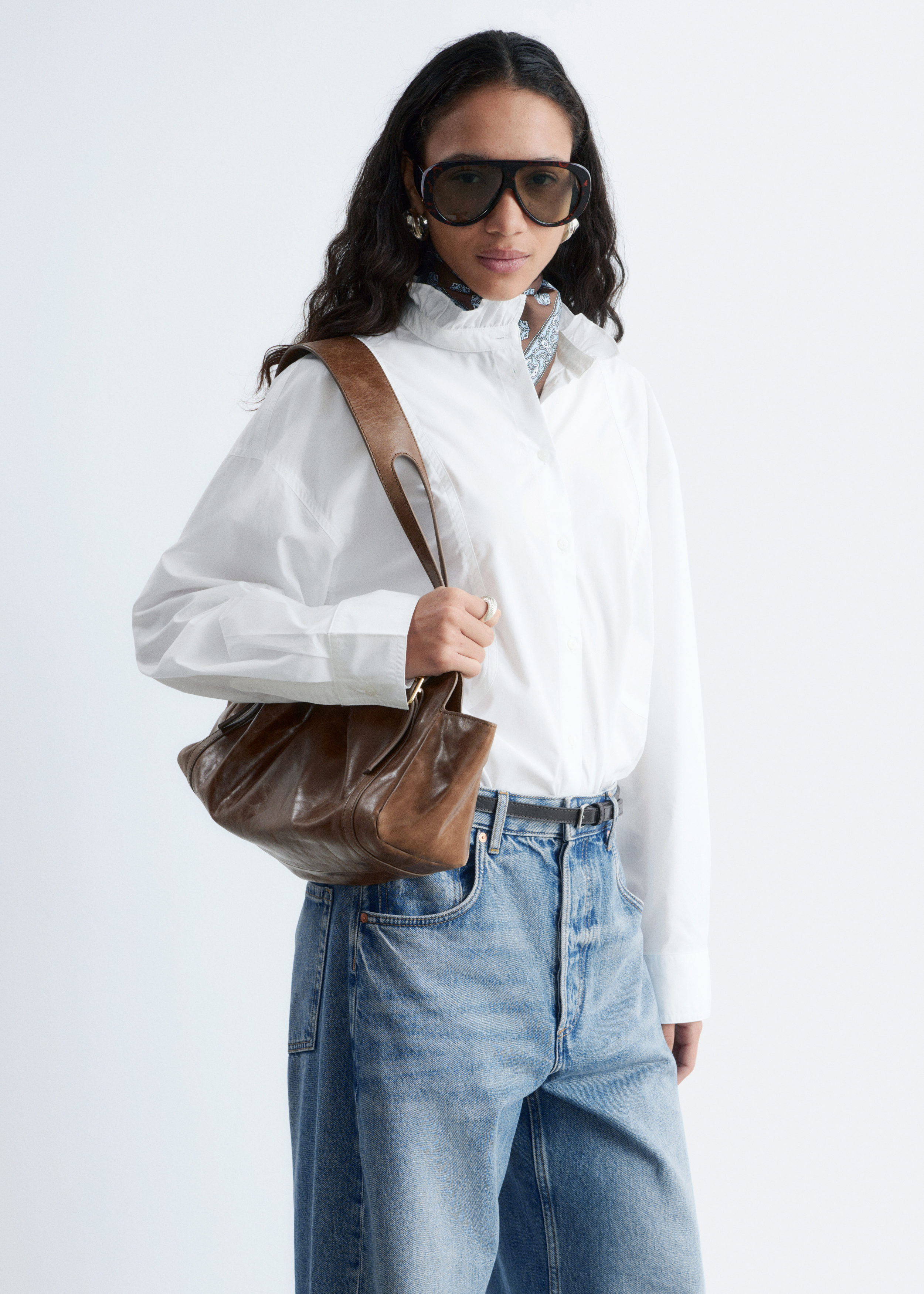 & Other Stories LONG STAND-COLLAR COTTON SHIRT