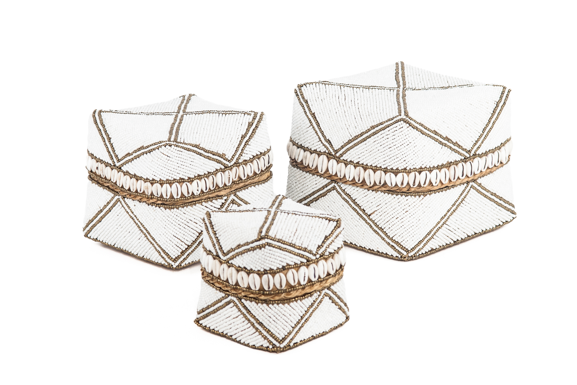 Set offermanden Ibiza kraaltjes / schelpen wit goud Set offermanden kraaltjes / schelpen wit/goud