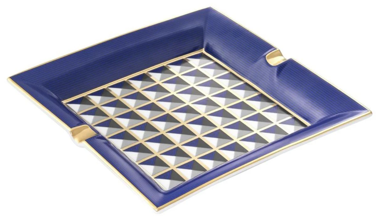 Luxury porcelain design ashtray blue / multicolored 24.5 x 24.5 x H. 3.5 cm - living room accessories