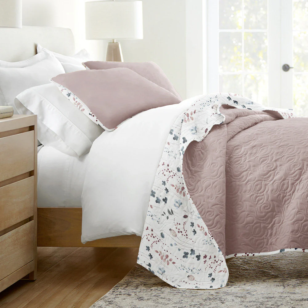 Poppy Bloom Reversible Quilted Coverlet Set (Sale)