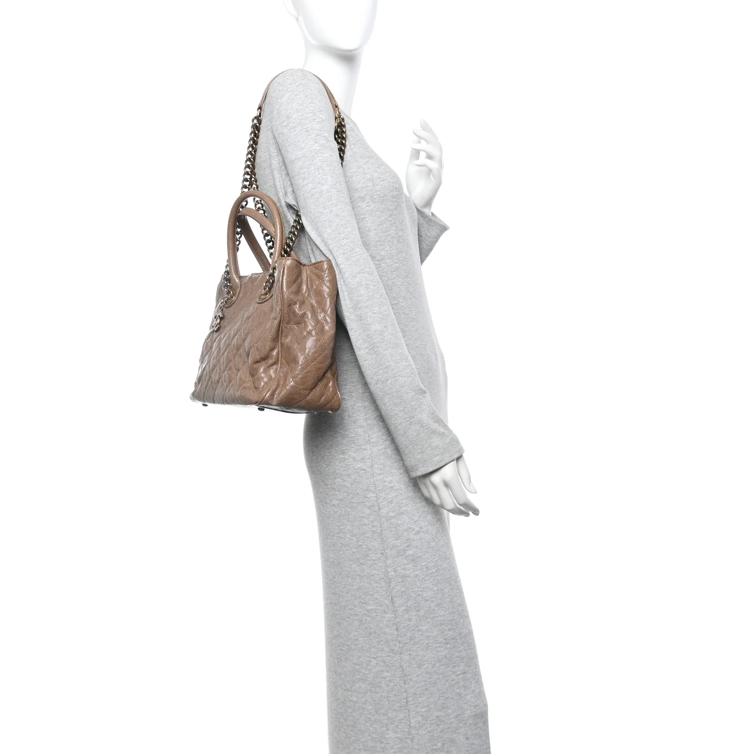 Glazed Caviar Quilted Small Shiva Tote Beige